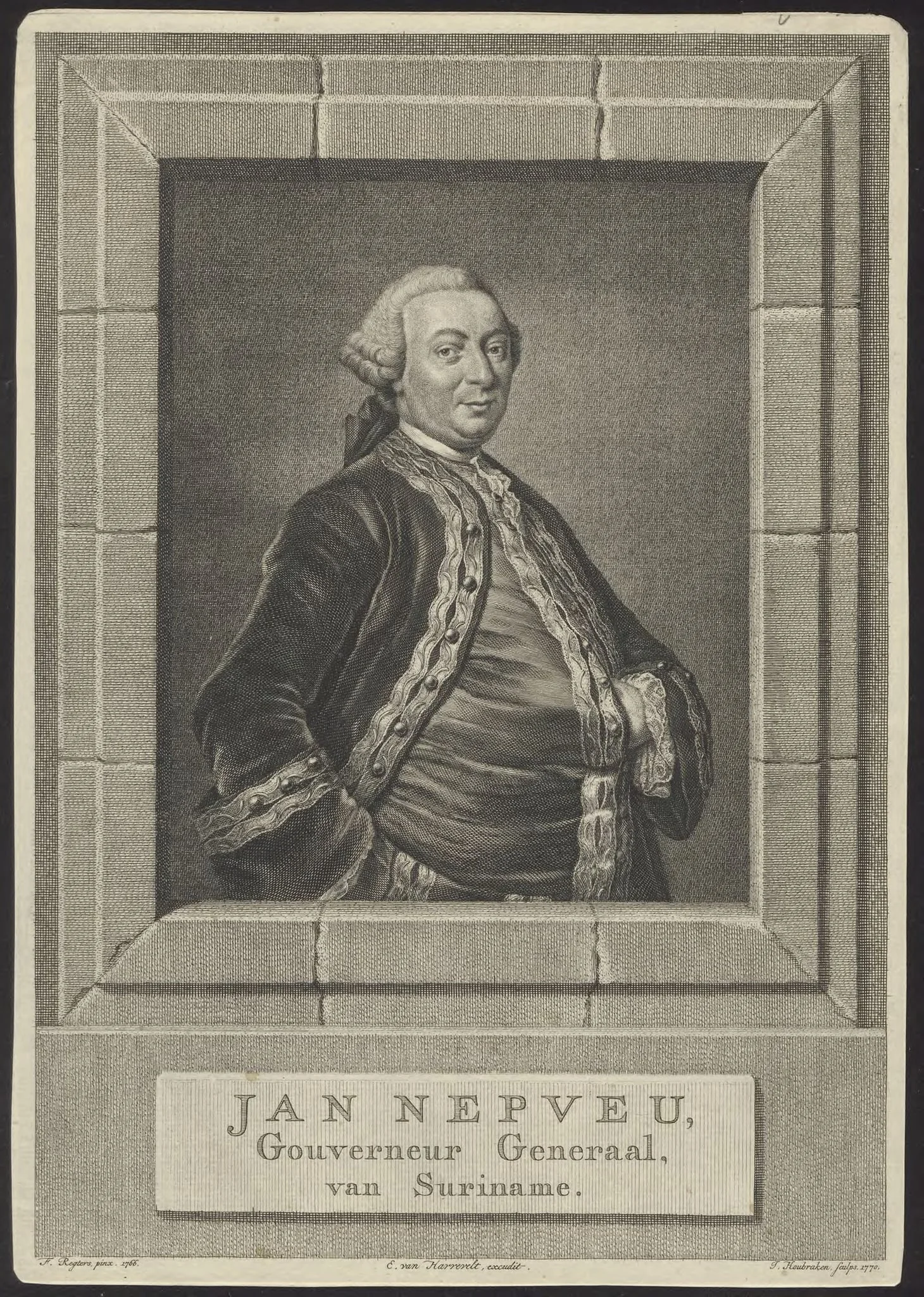 Portrait of Jan Nepveu, Governor-General of Surinam, by Jacob, Houbraken, unspecified, 1770