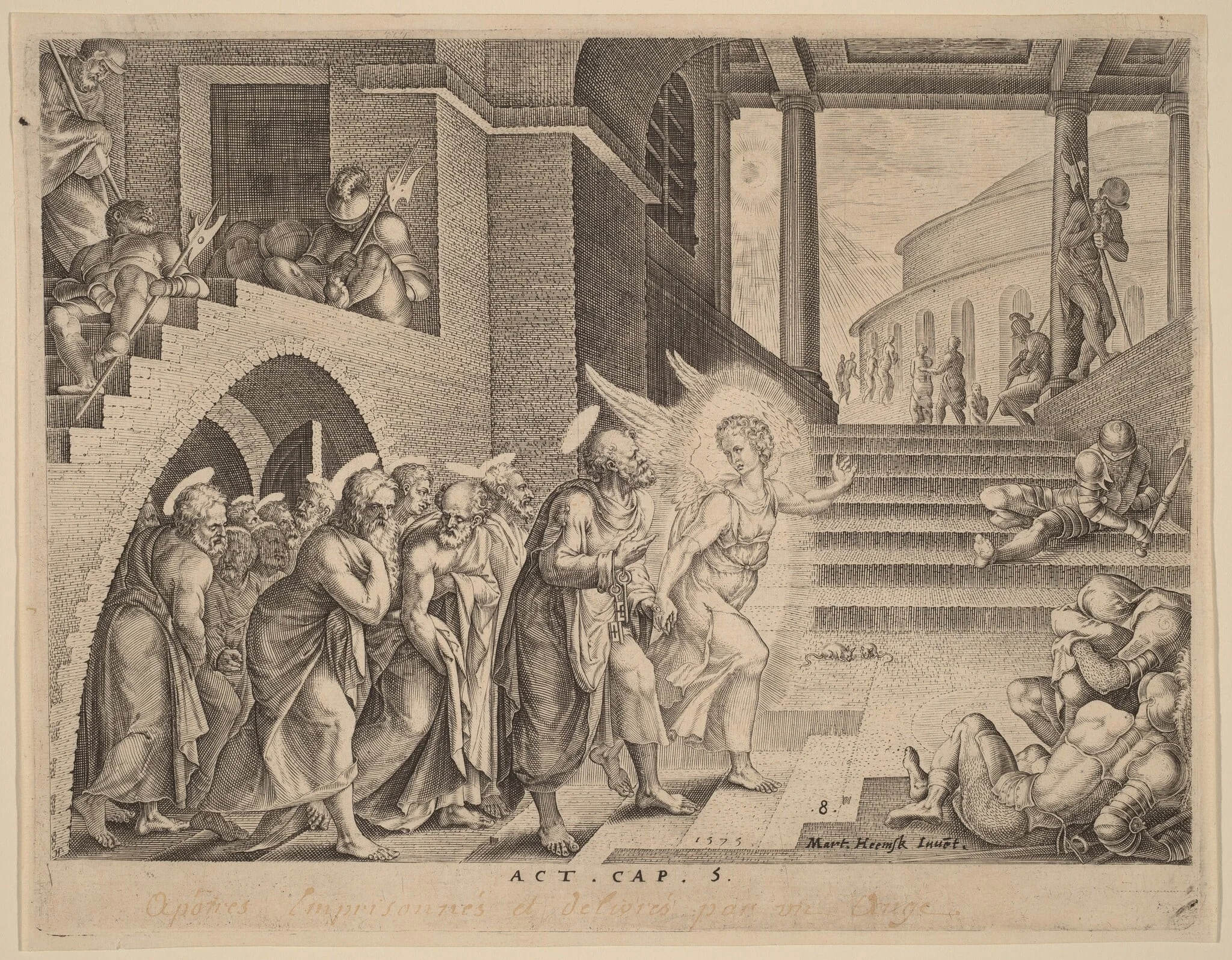 The Apostles Delivered from Prison by an Angel, by Philip Galle, ink, 1574