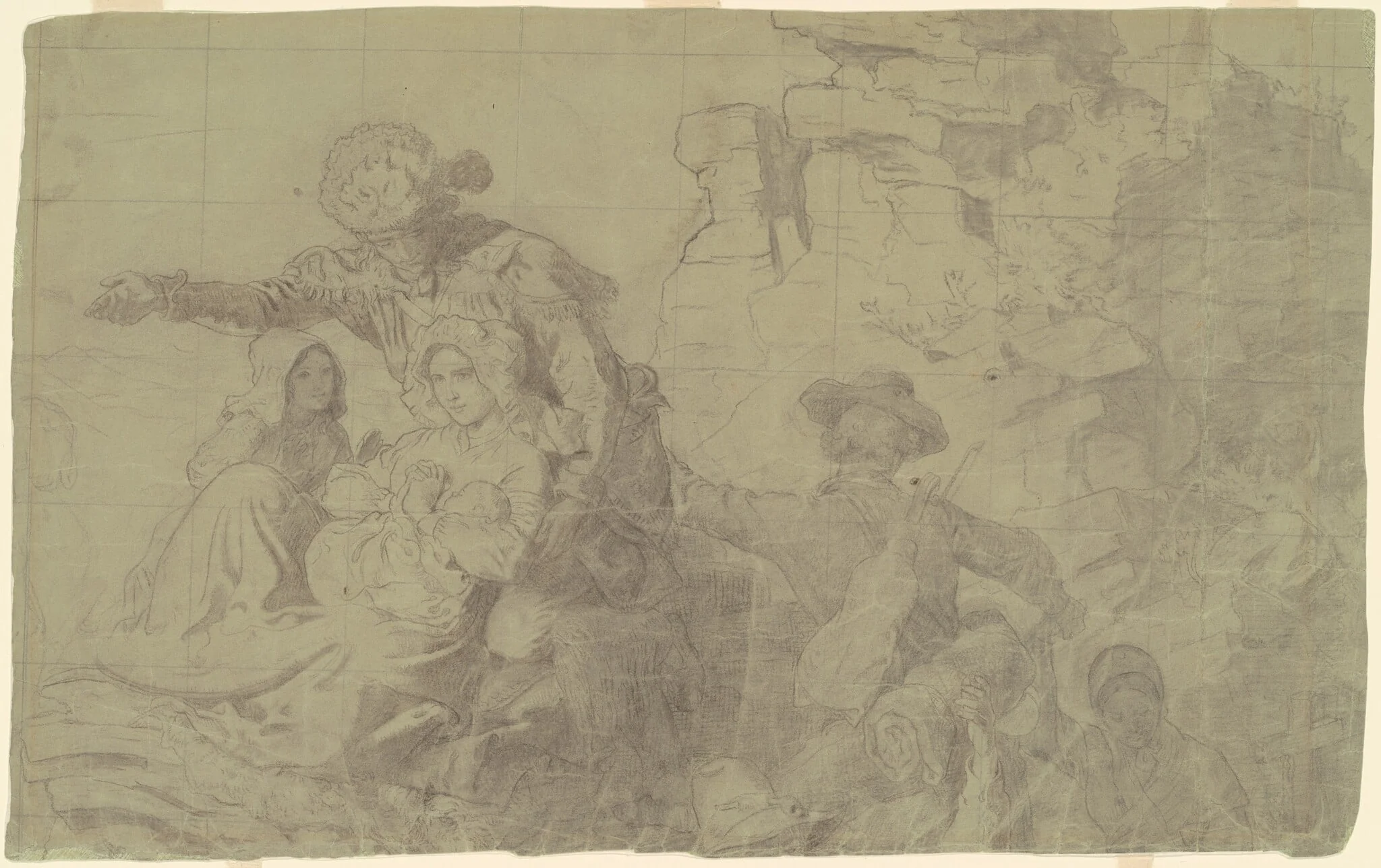 Study for "Westward the Course of Empire Takes Its Way", by Emanuel Leutze, graphite, 1862