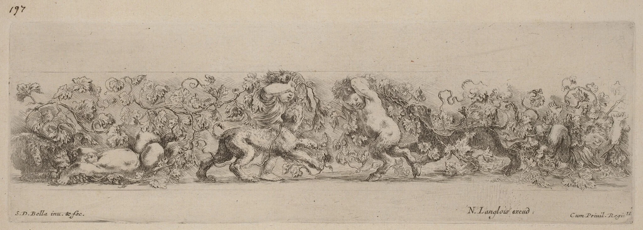 Ornamental Frieze with Grape Vine, by Stefano Della Bella, ink, 1648
