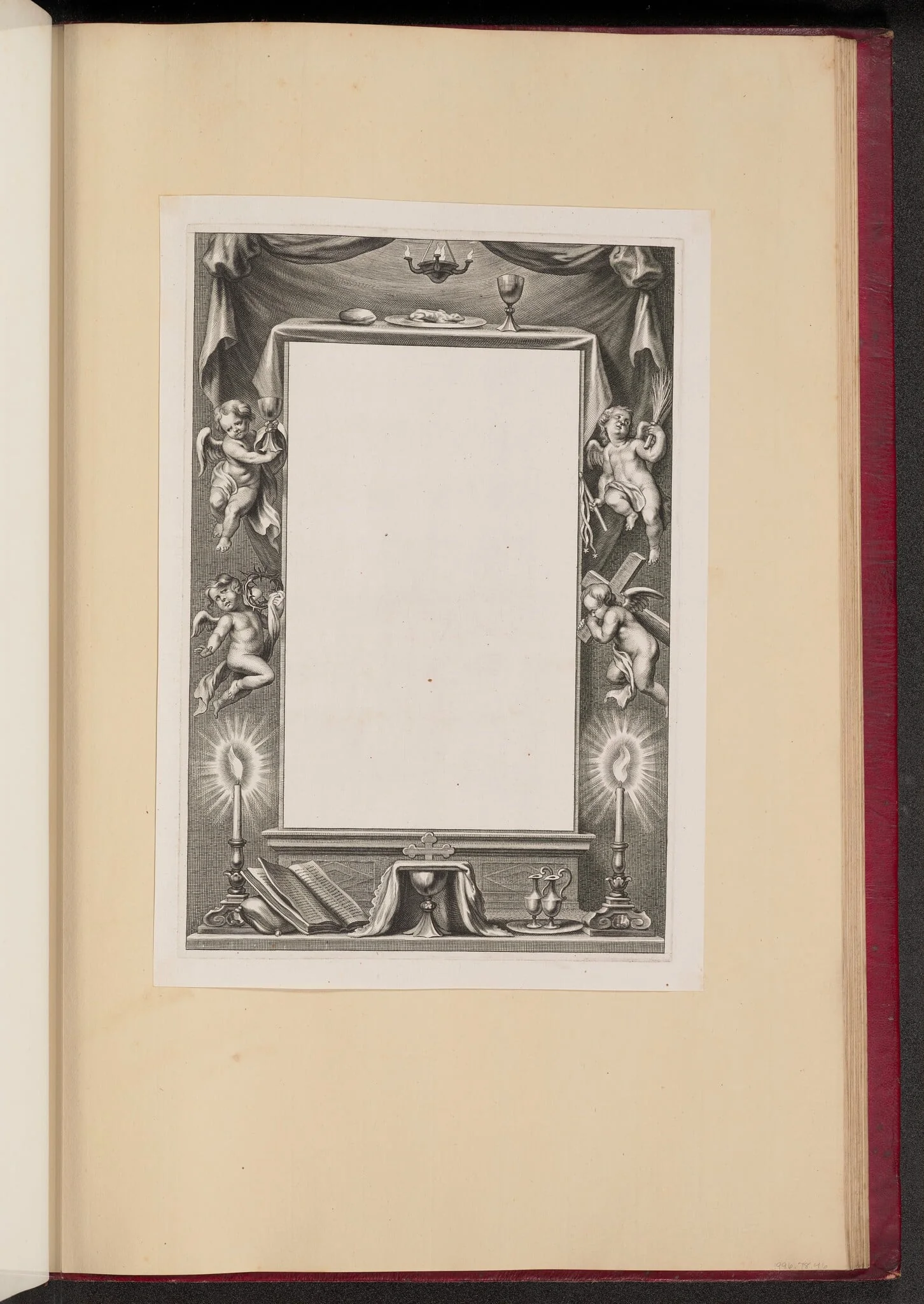 Border Illustration with Putti Holding the Attributes of the Passion, by Cornelis Galle I, ink, 1613