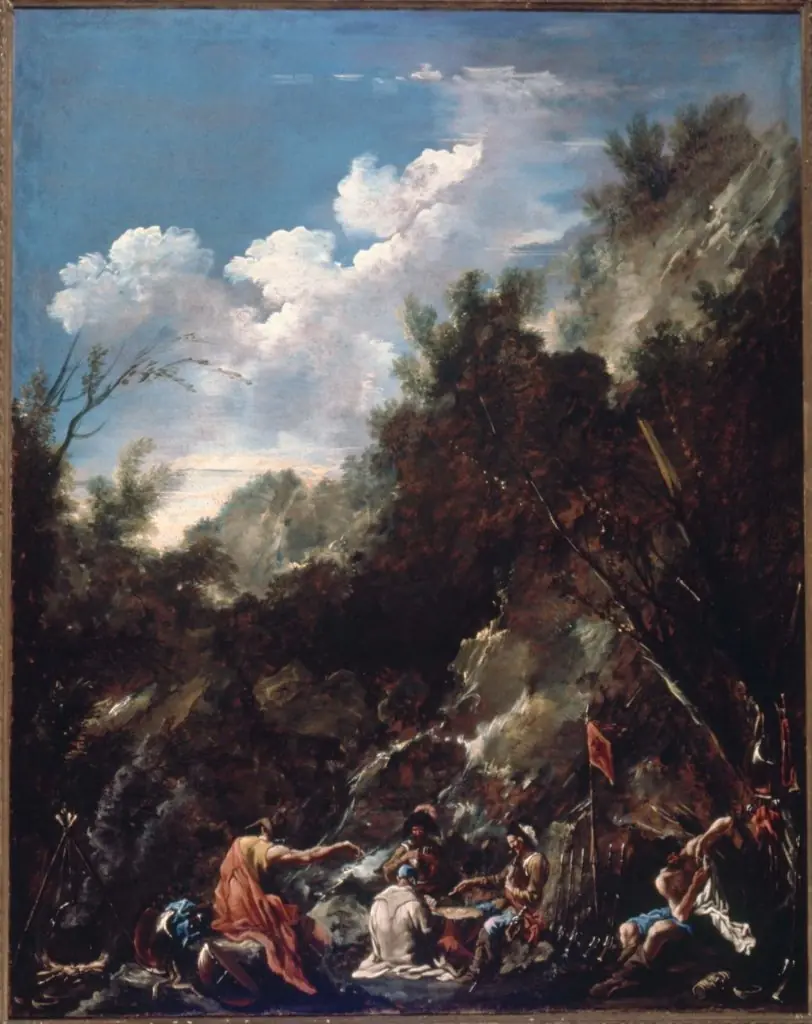 Soldiers Playing Cards in a Rocky Landscape