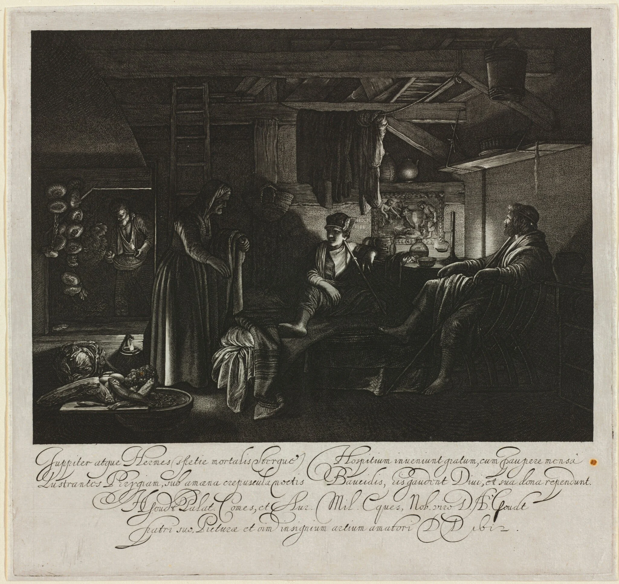 Jupiter and Mercury in the House of Philemon and Baucis, by Hendrik Goudt, ink, 1612