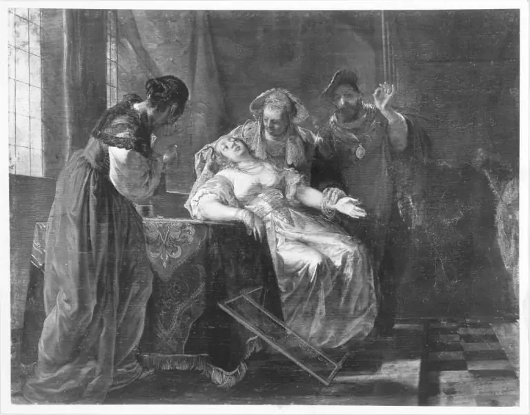 The doctor feeling the pulse of a love-sick girl