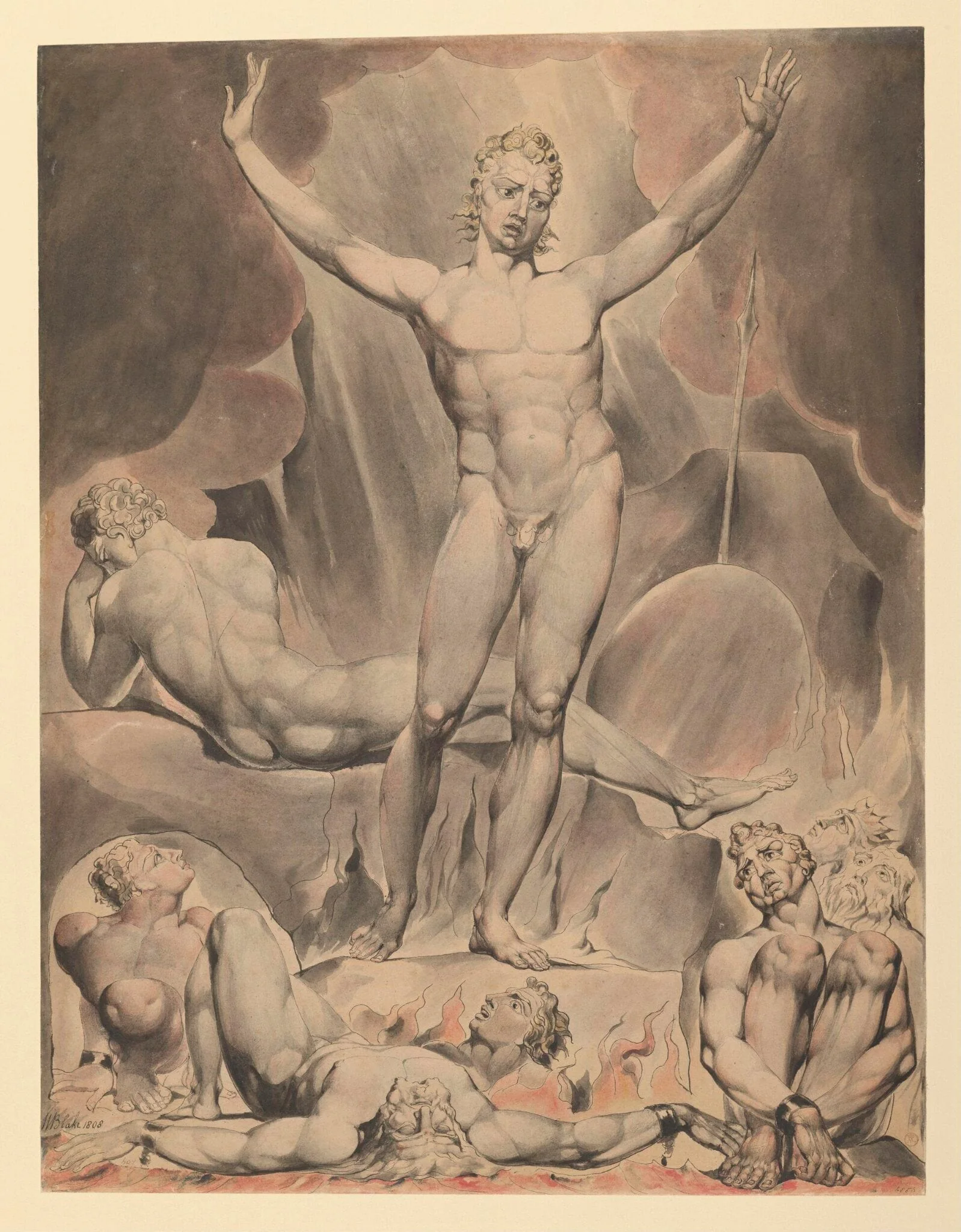 Satan arousing the rebel angels, by William Blake, watercolor, 1808