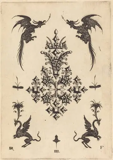 Brooch with Table-Stones, Winged Dragons at Top, and Griffins at Bottom