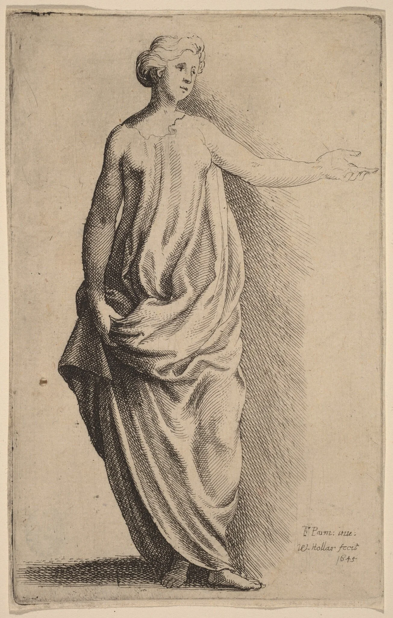 Standing Figure, by Wenceslaus Hollar, ink, 1645