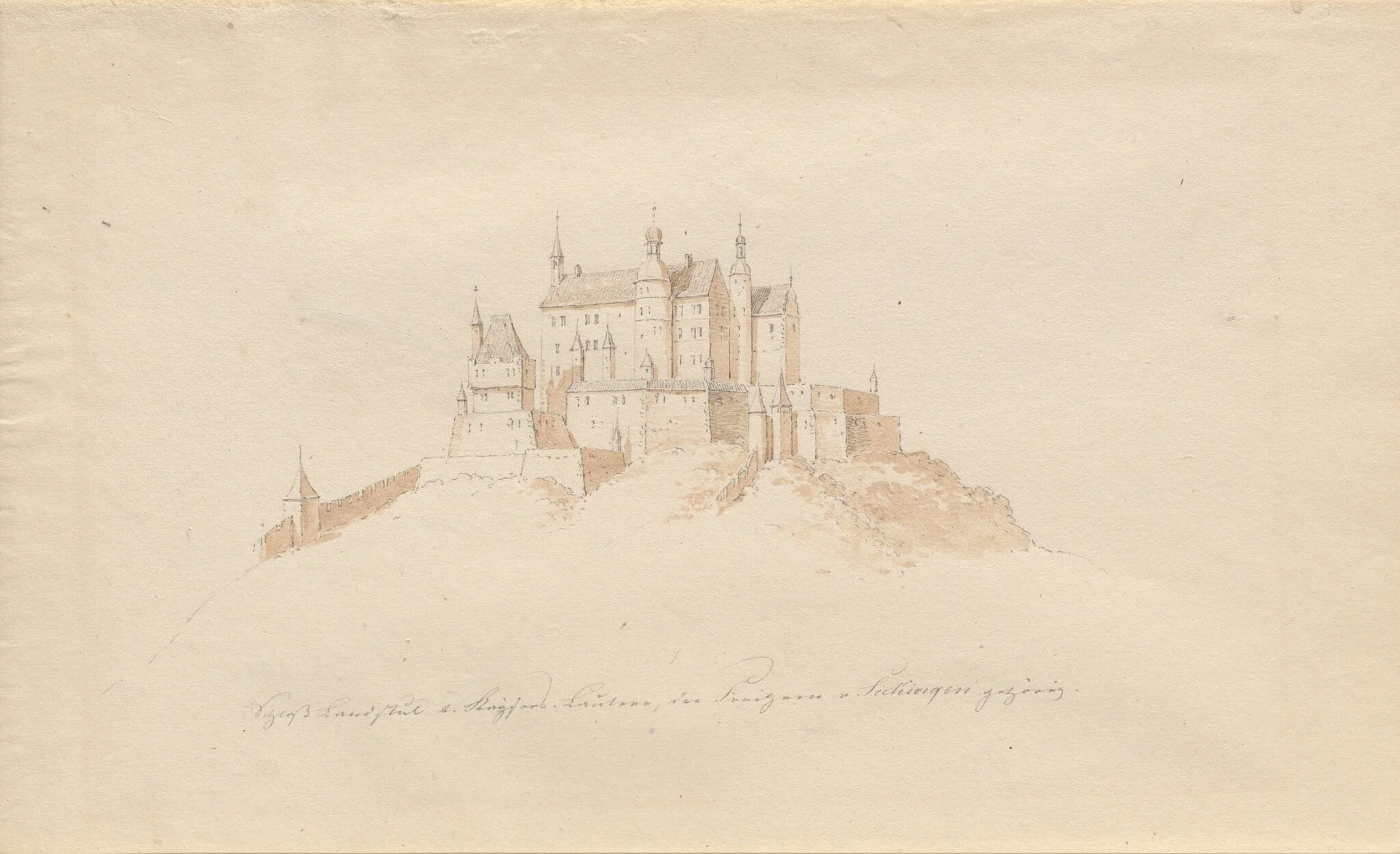 Schloss Landstuhl b. Kaisers, Lautern, den Prinzen v. Sickingen gehürig, by Karl Julius von Leypold, graphite, 1840