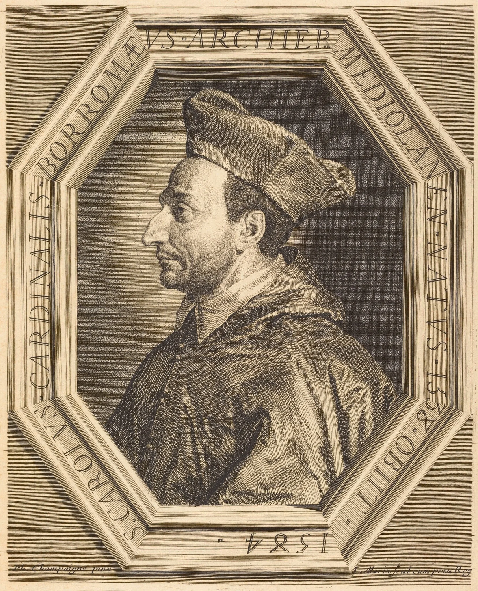 Saint Charles, Cardinal Borromeo, by Jean Morin, ink, 1625