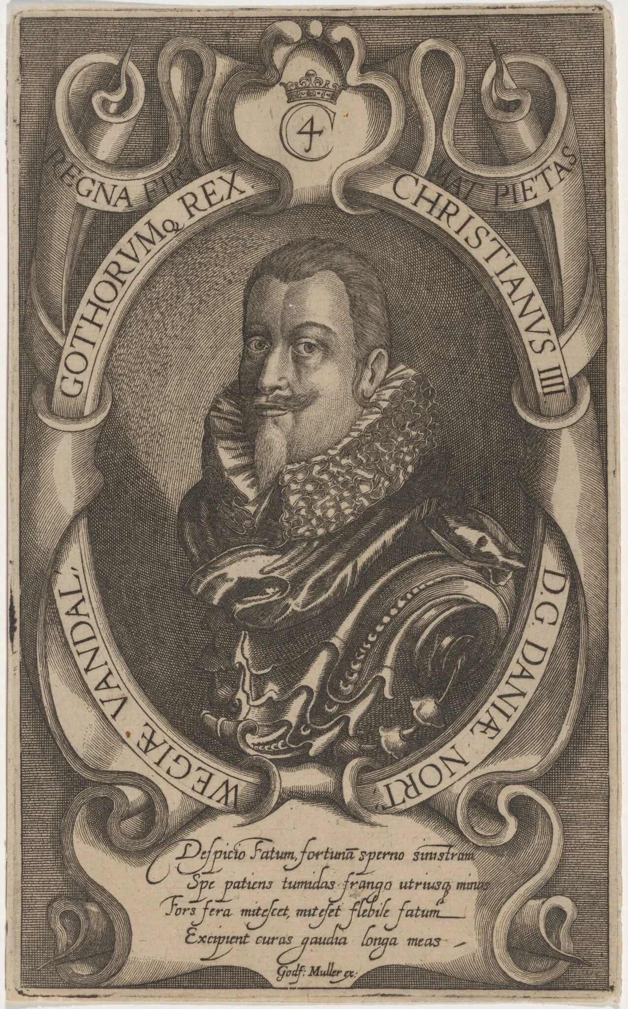 Christian IV, King of Denmark, by Gottlieb Muller, ink, 1817