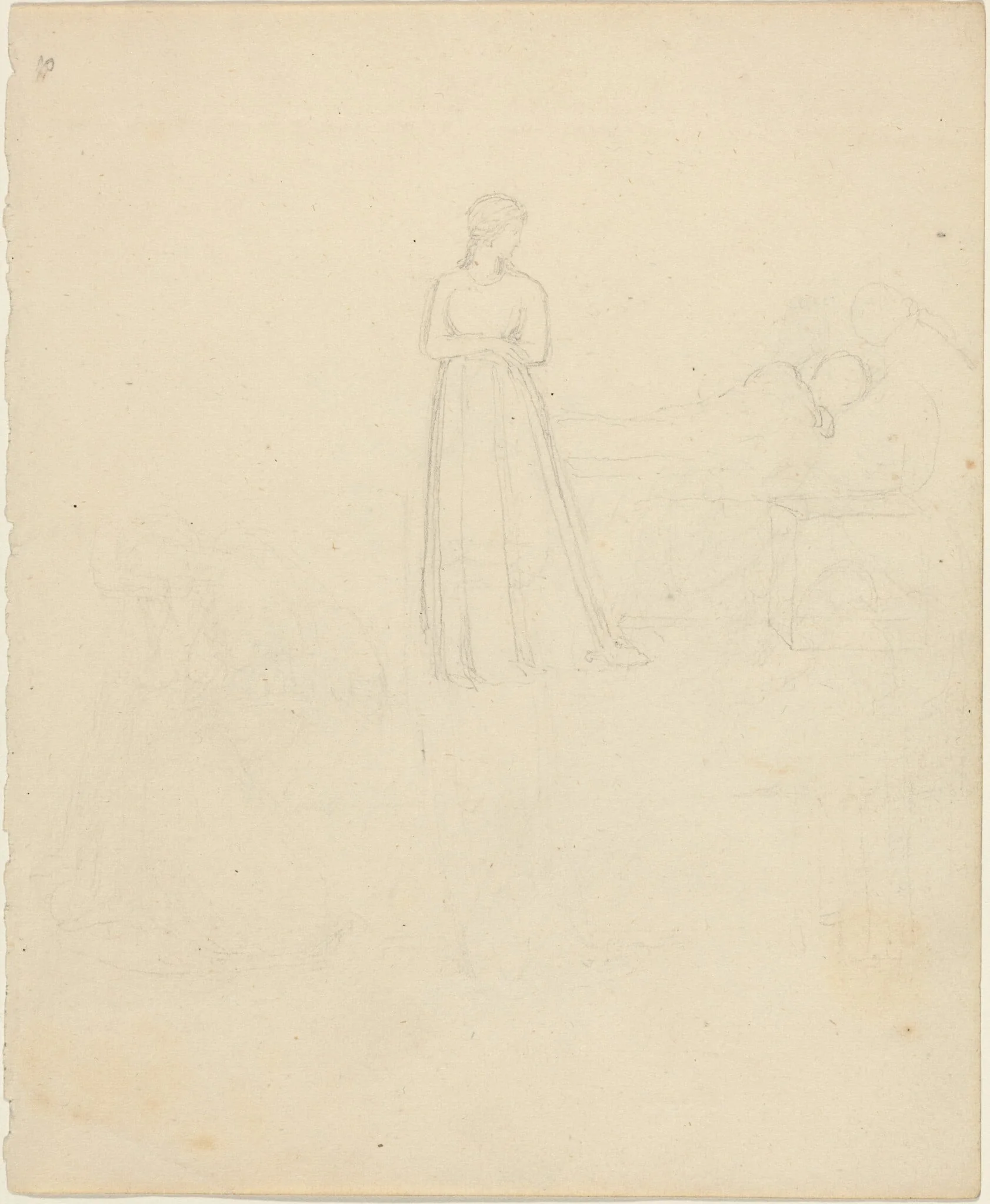 Standing Female Figure Looking at Reclining and Seated Figures
