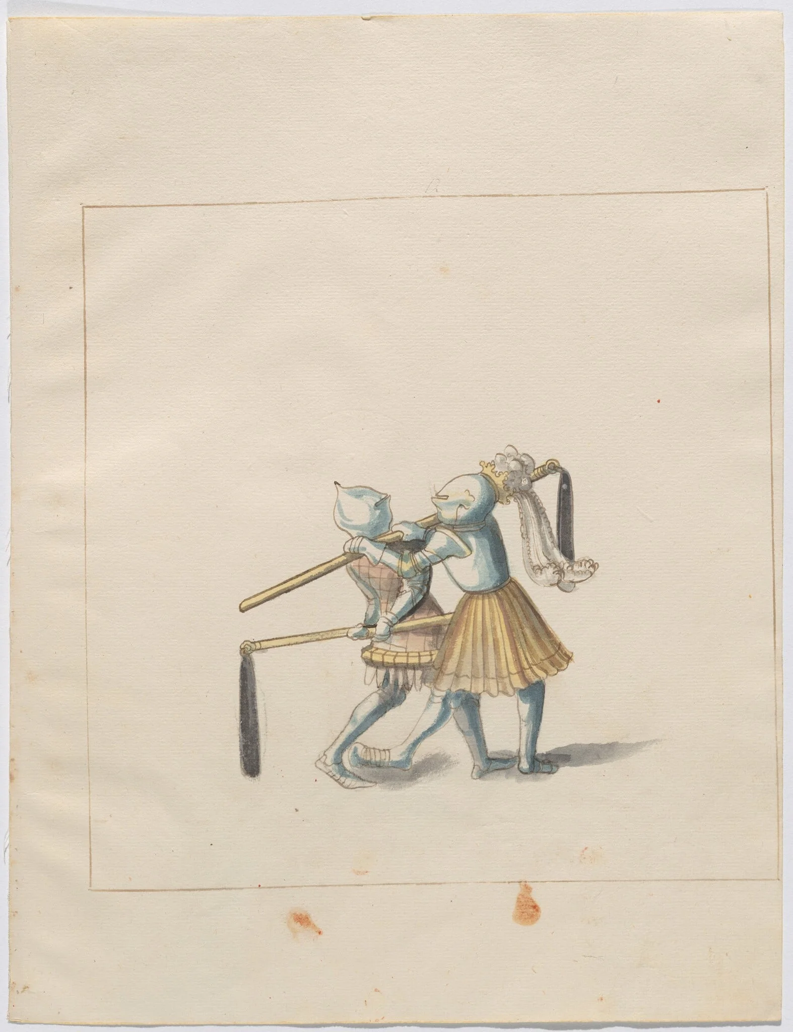 Foot Combat with Flails, by German 16th Century, ink, 1514