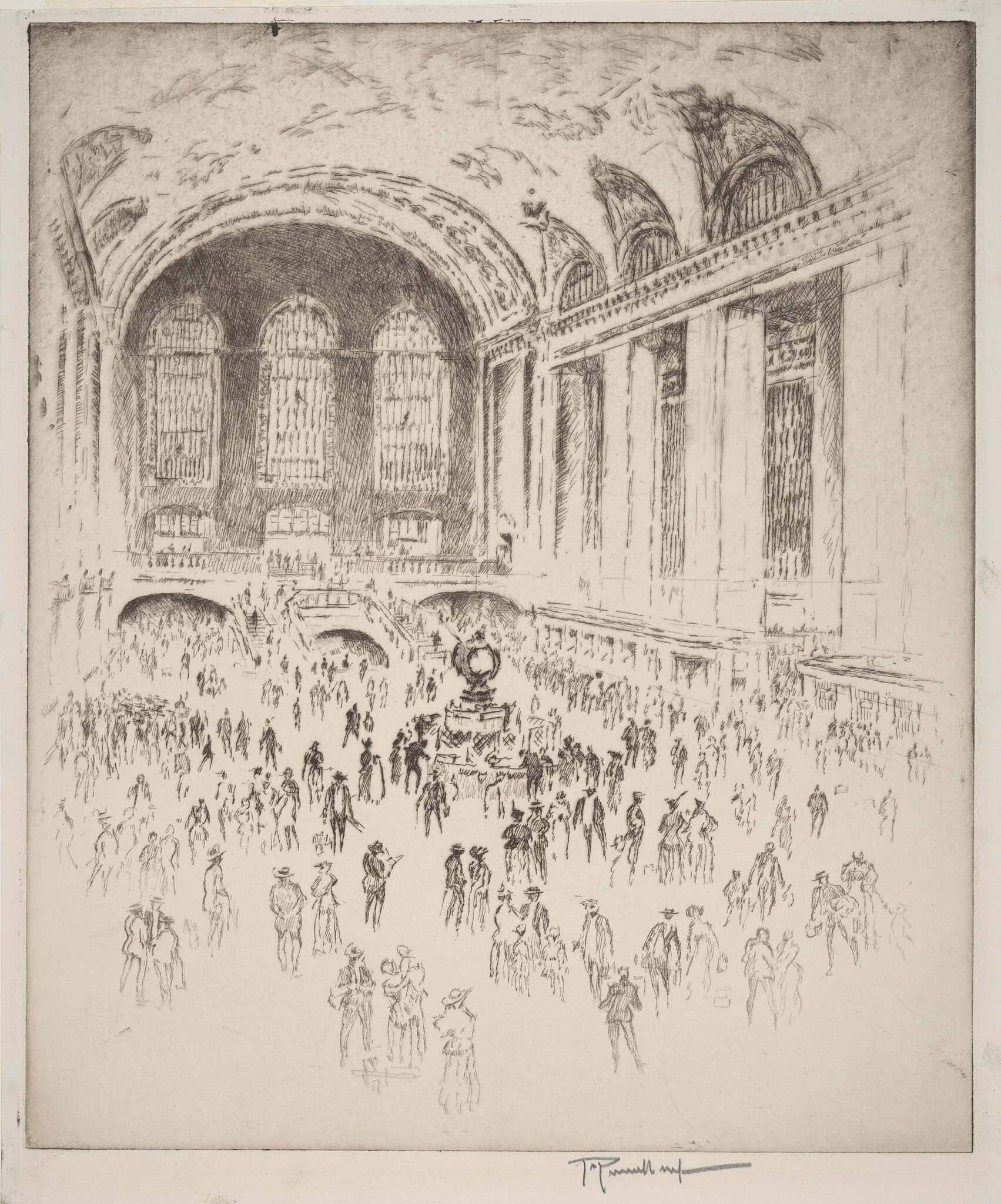 Concourse, Grand Central, New York, by Joseph Pennell, ink, 1919