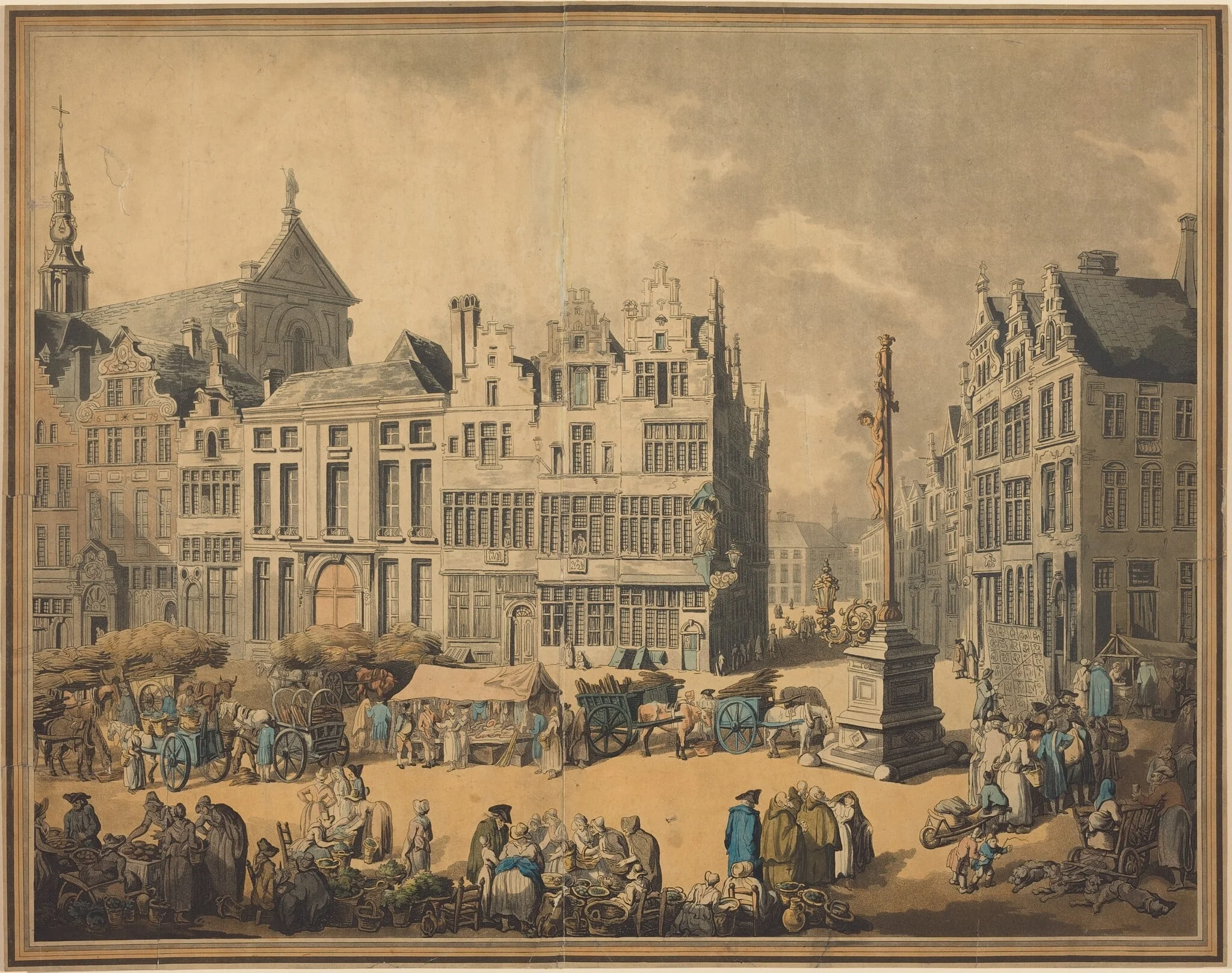 Place de Meir at Antwerp, by Thomas Rowlandson, ink, 1797