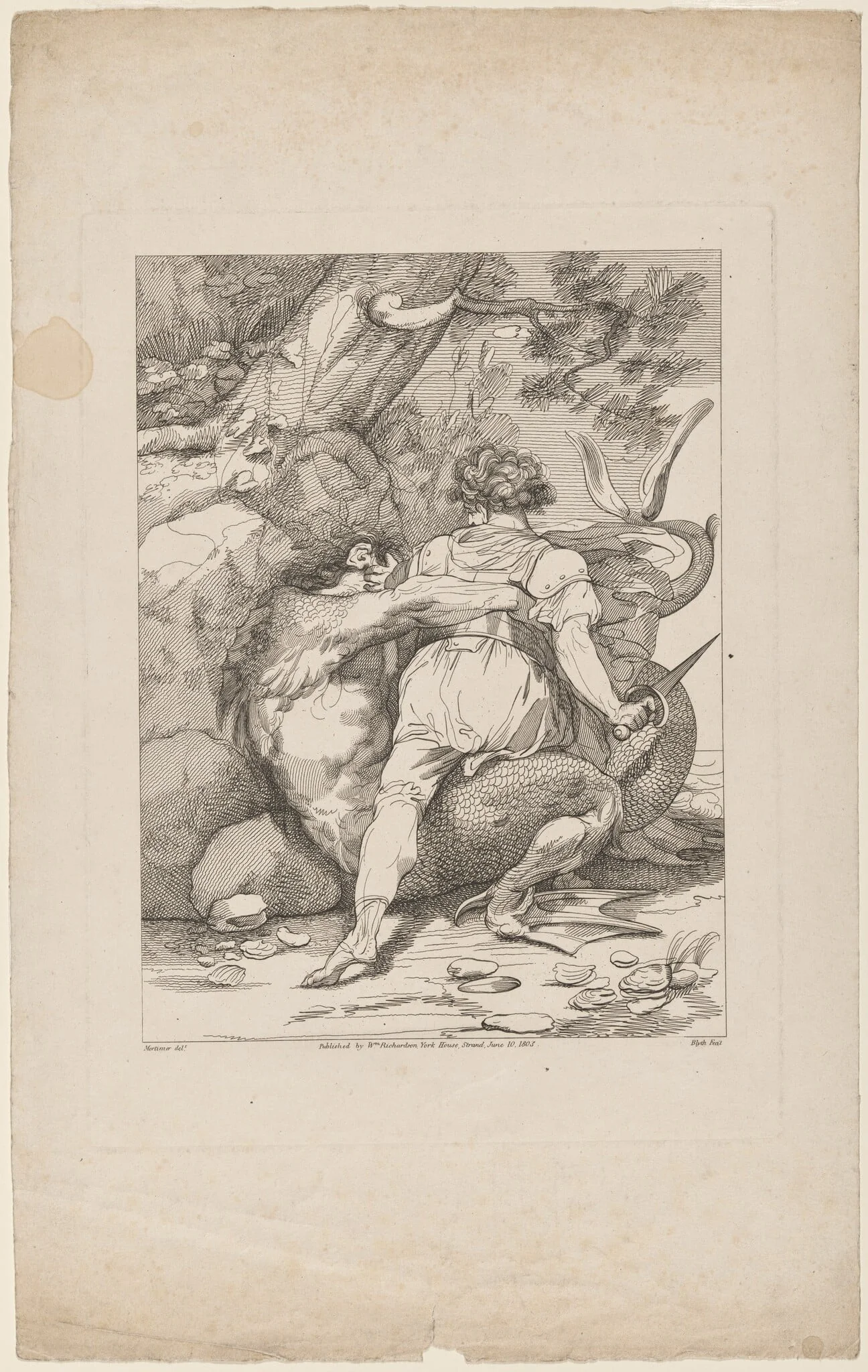 Man Attacking a Monster, by Robert Blyth, ink, 1803