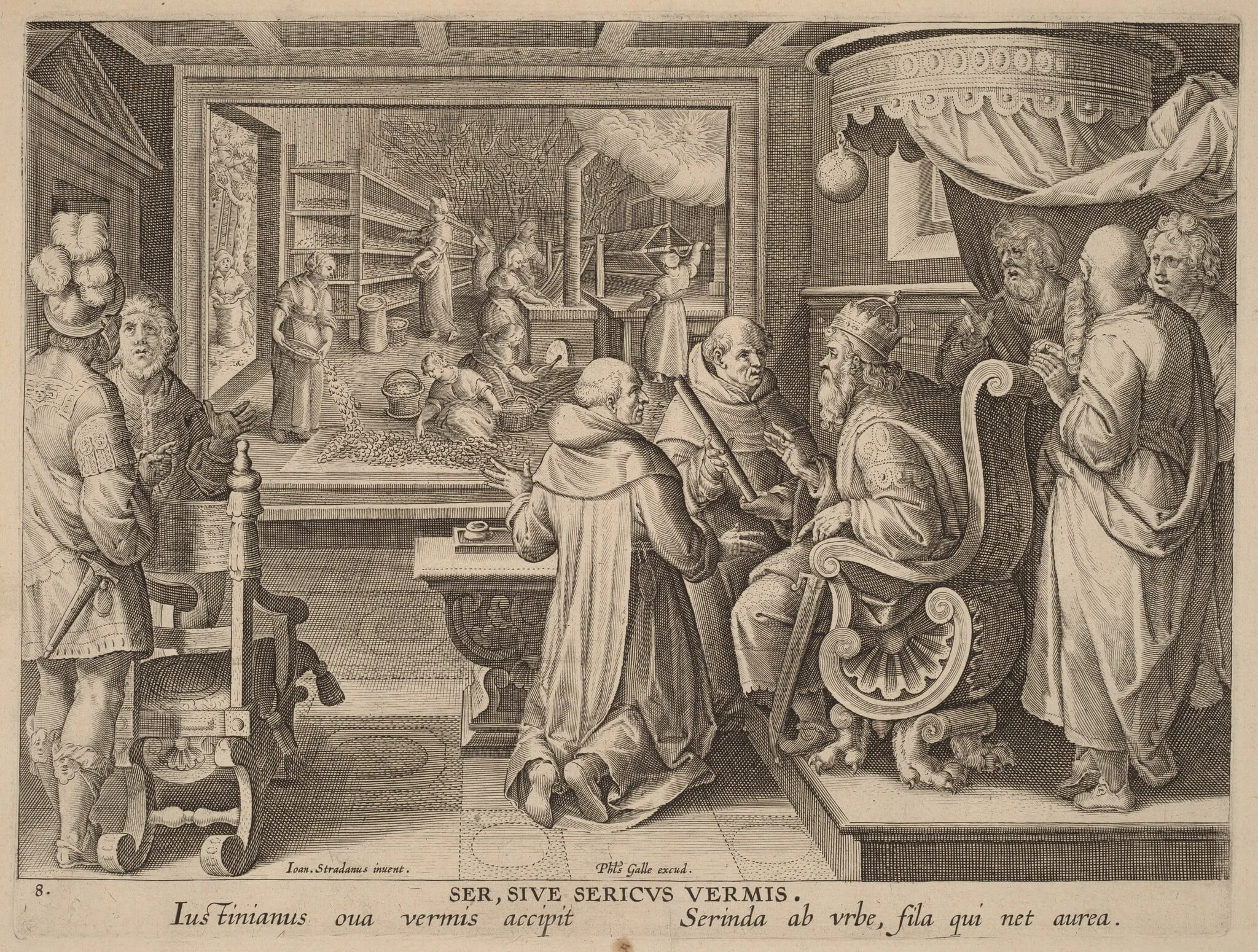 Ser, Sive Sericus Vermis (Silk, or the Silkworm), by Philip Galle, ink, 1592