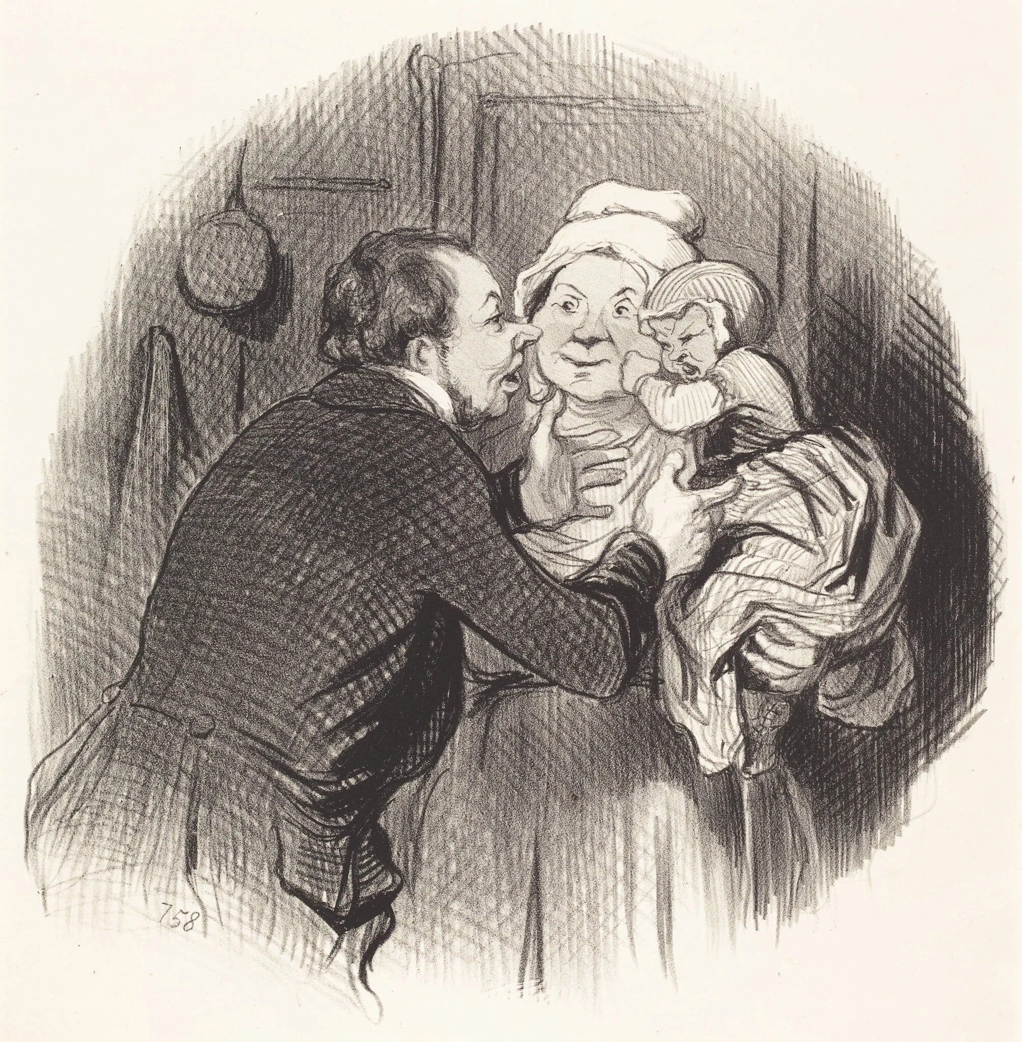 La Visite a la nourrice, by Honoré Daumier, ink, 1845