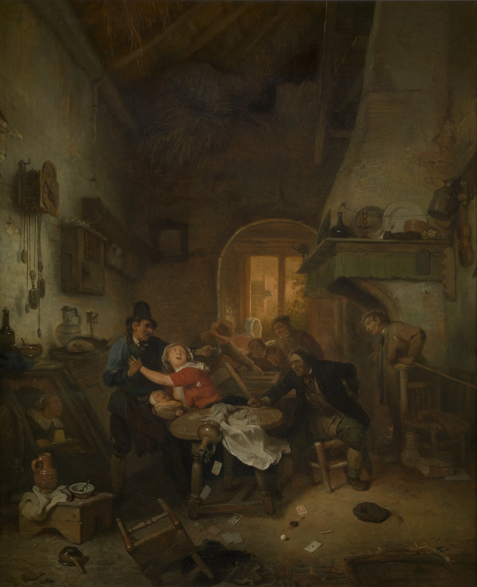 Cardplayers Quarreling, by Ignatius Josephus Van Regemorter, oil, 1835