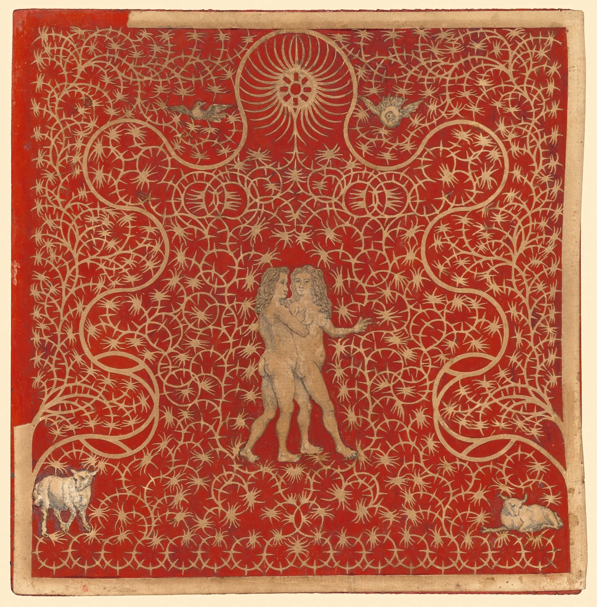 Adam and Eve in the Garden with Two Sheep and Two Doves, by British 18th Century, graphite, 1784