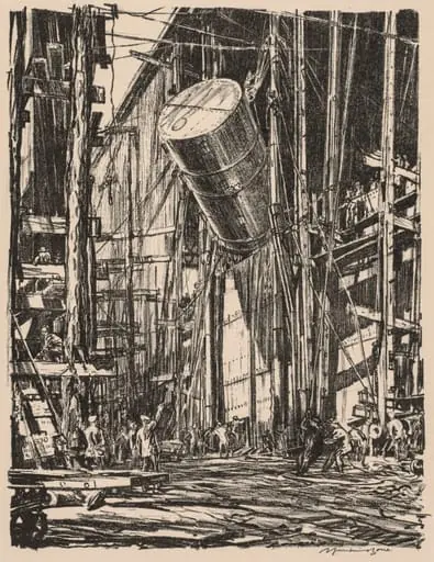 On the Clyde, 1917-1918:  Lifting an Oil Tank into a Train Ferry