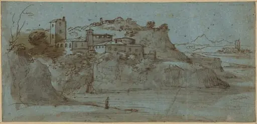 Village atop a River Cliff [recto]
