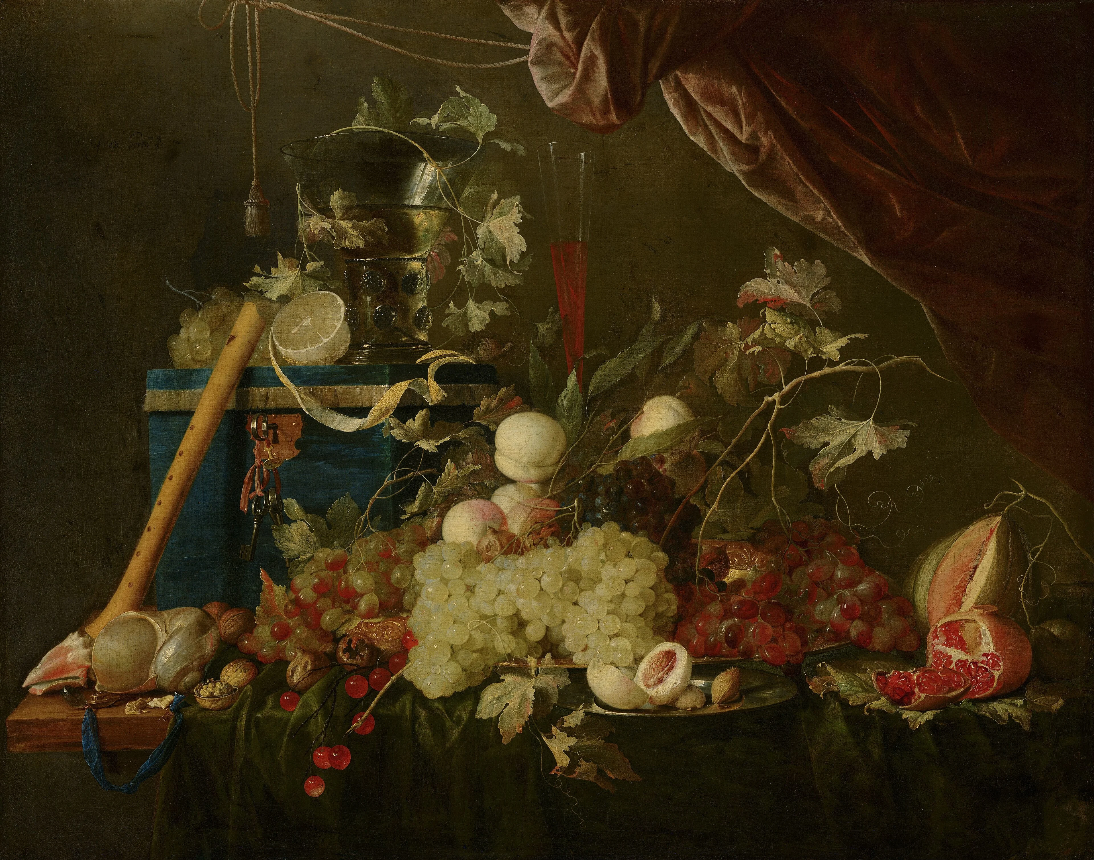 Sumptuous Fruit Still Life with Jewellery Box, by Jan Davidsz. de Heem, oil, 1650