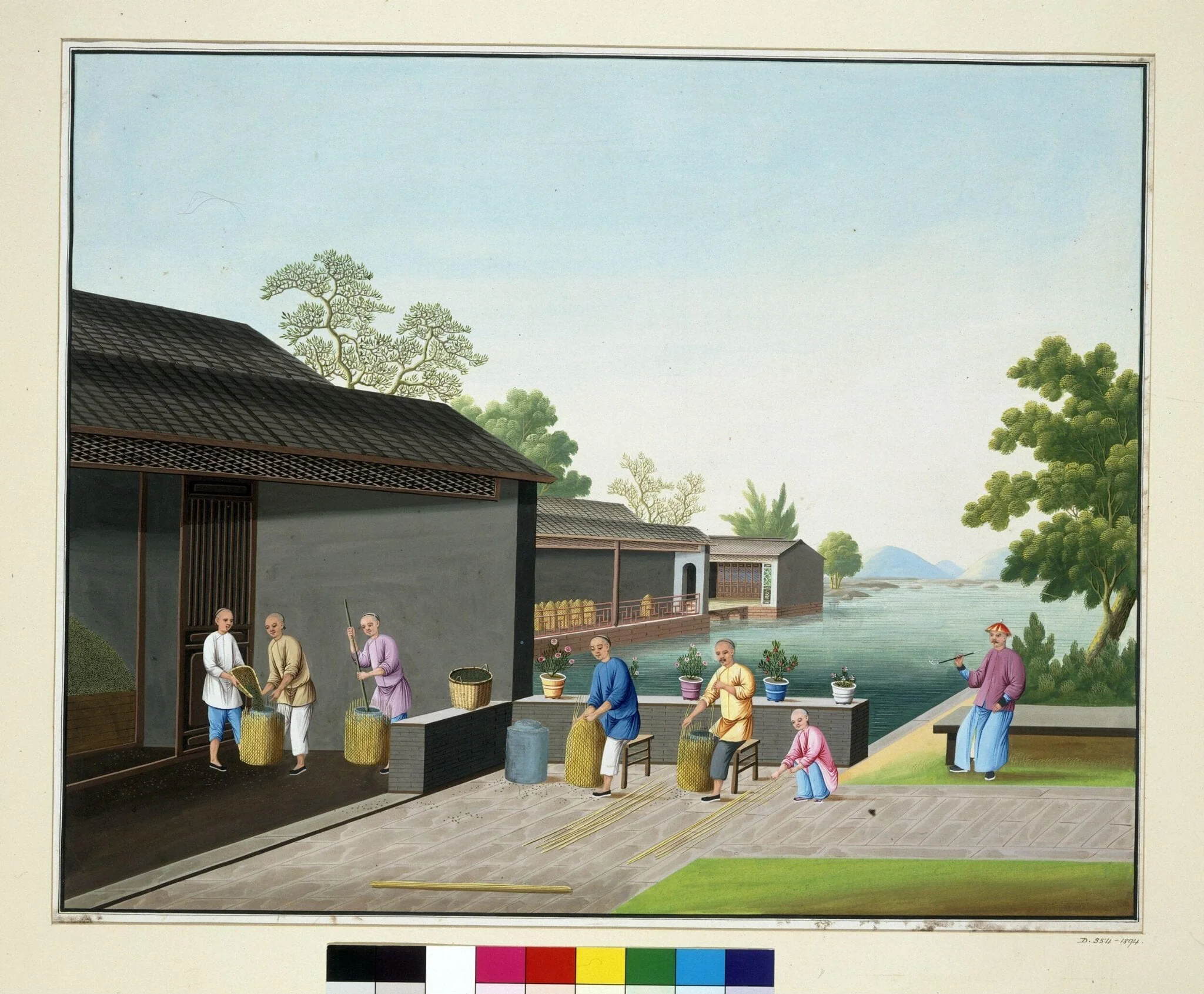 Packing Tea Into Pewter Tins With Straw Wrapping, by Unknown, paint, 1800