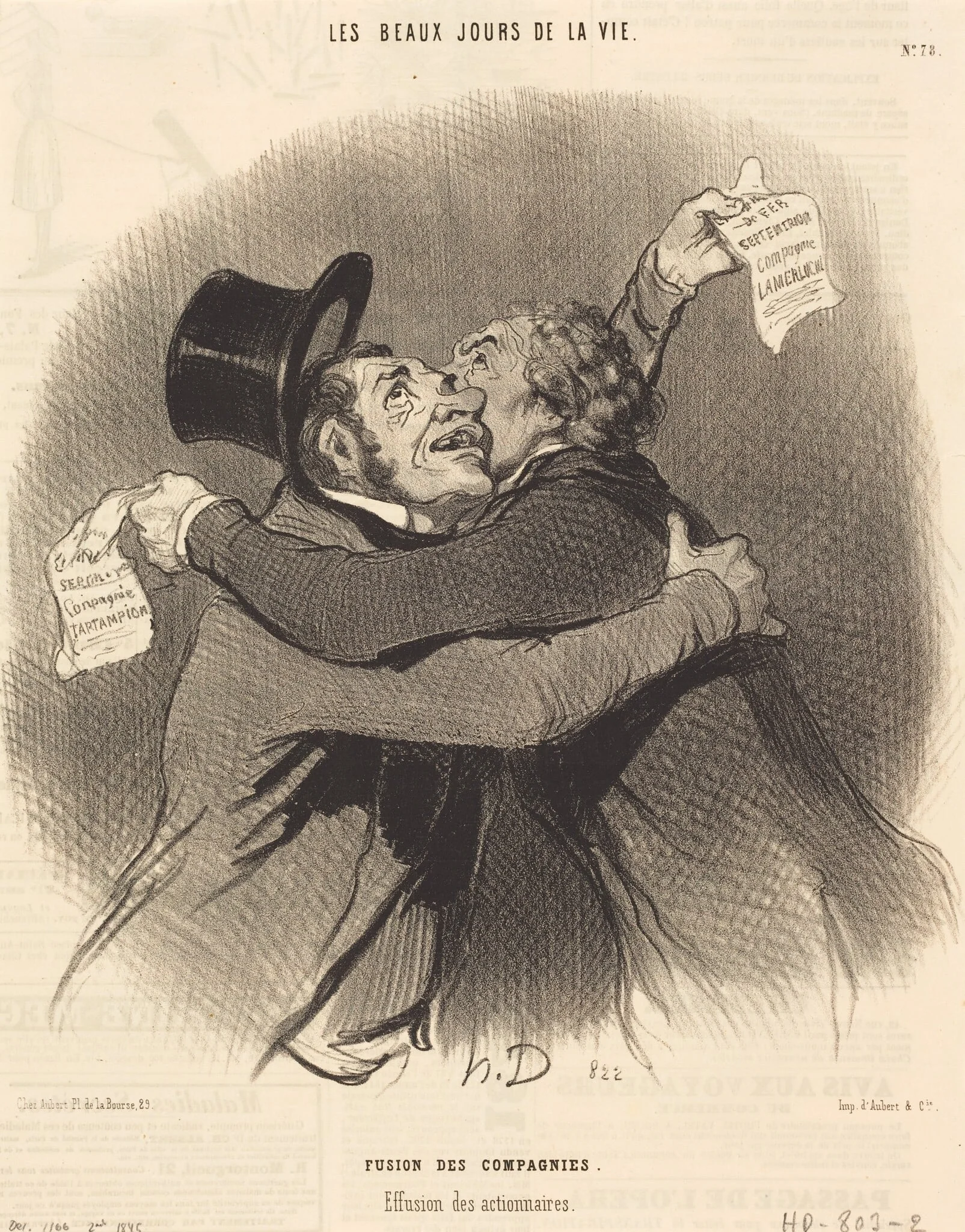 Fusion des compagnies, by Honoré Daumier, ink, 1845