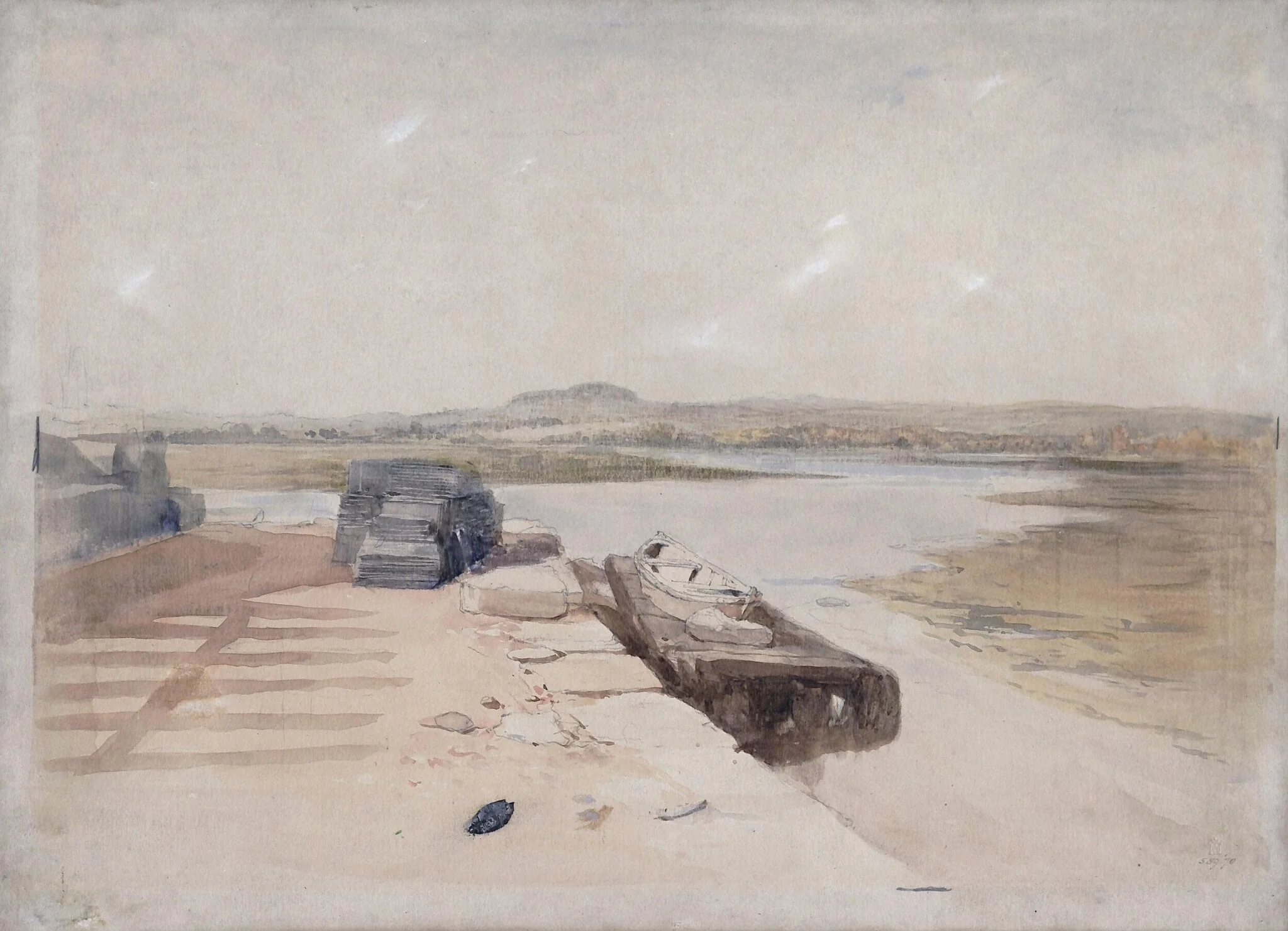 Slate Wharf on the Bank of a River, by Paul Falconer Poole, watercolor, 1825