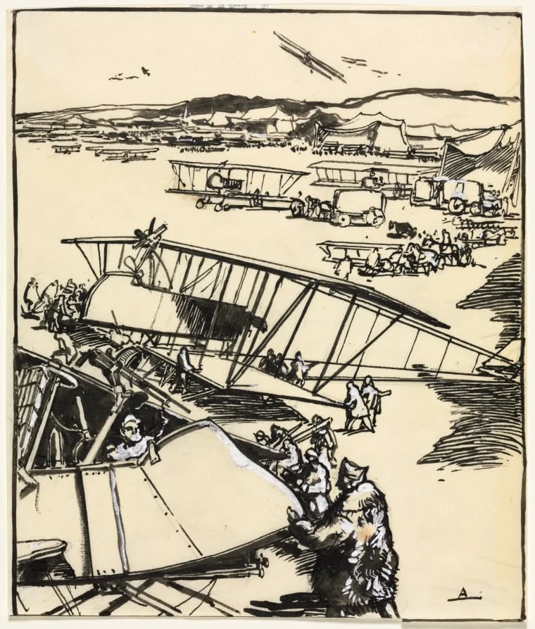 Avions reposant sur le terrain (recto), by Auguste Lepère, 1914