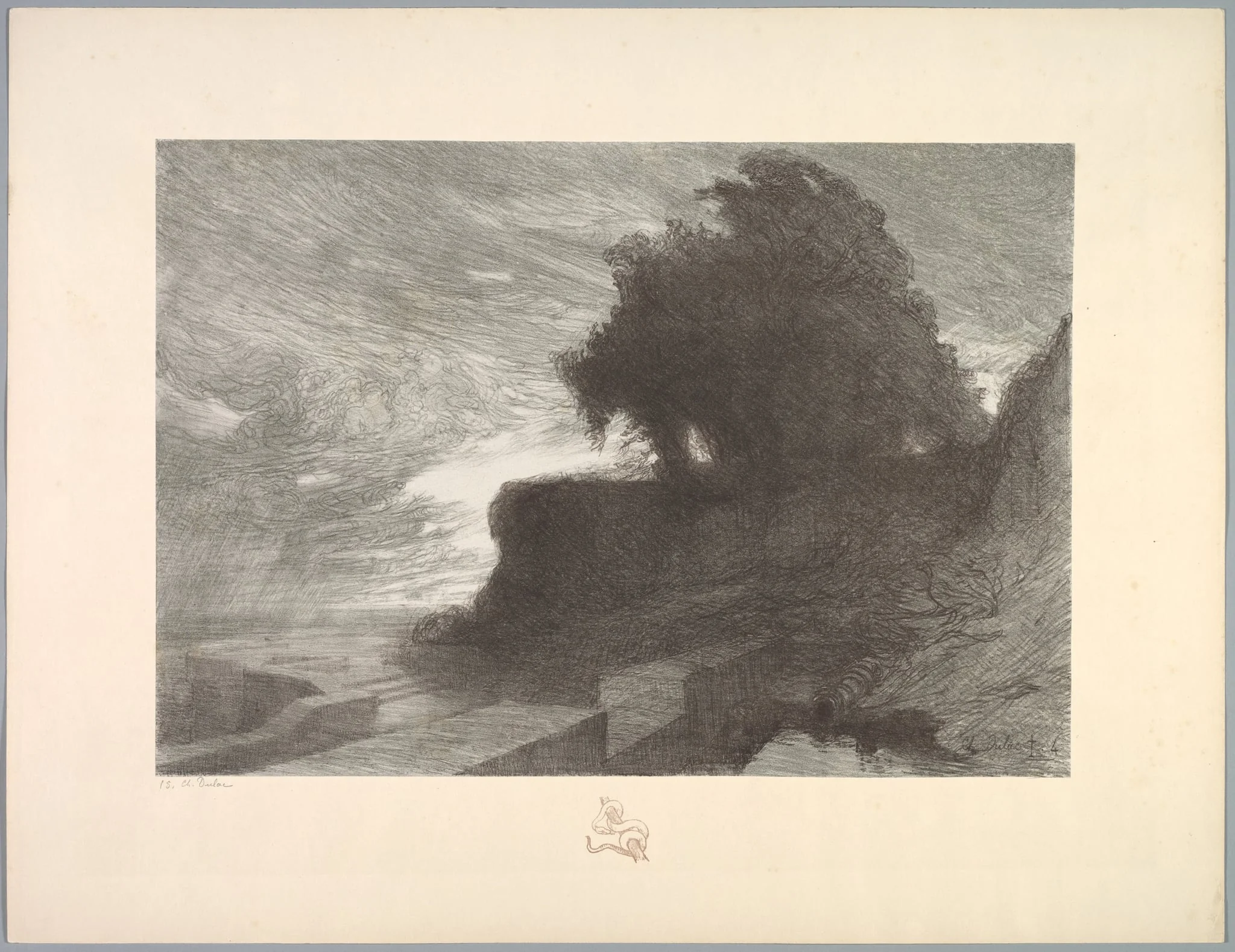 Suite de Paysages: Landscape, Plate 4, Remarque, Snake, by Charles-Marie Dulac, 1892