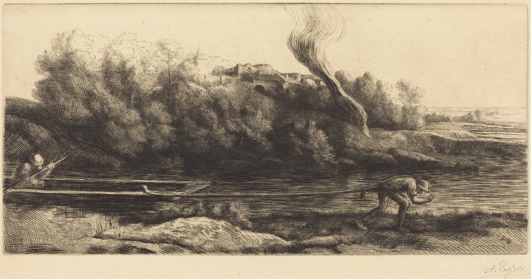 Landscape with Boat, 2nd plate (Paysage au bateau), by Alphonse Legros, ink, 1874