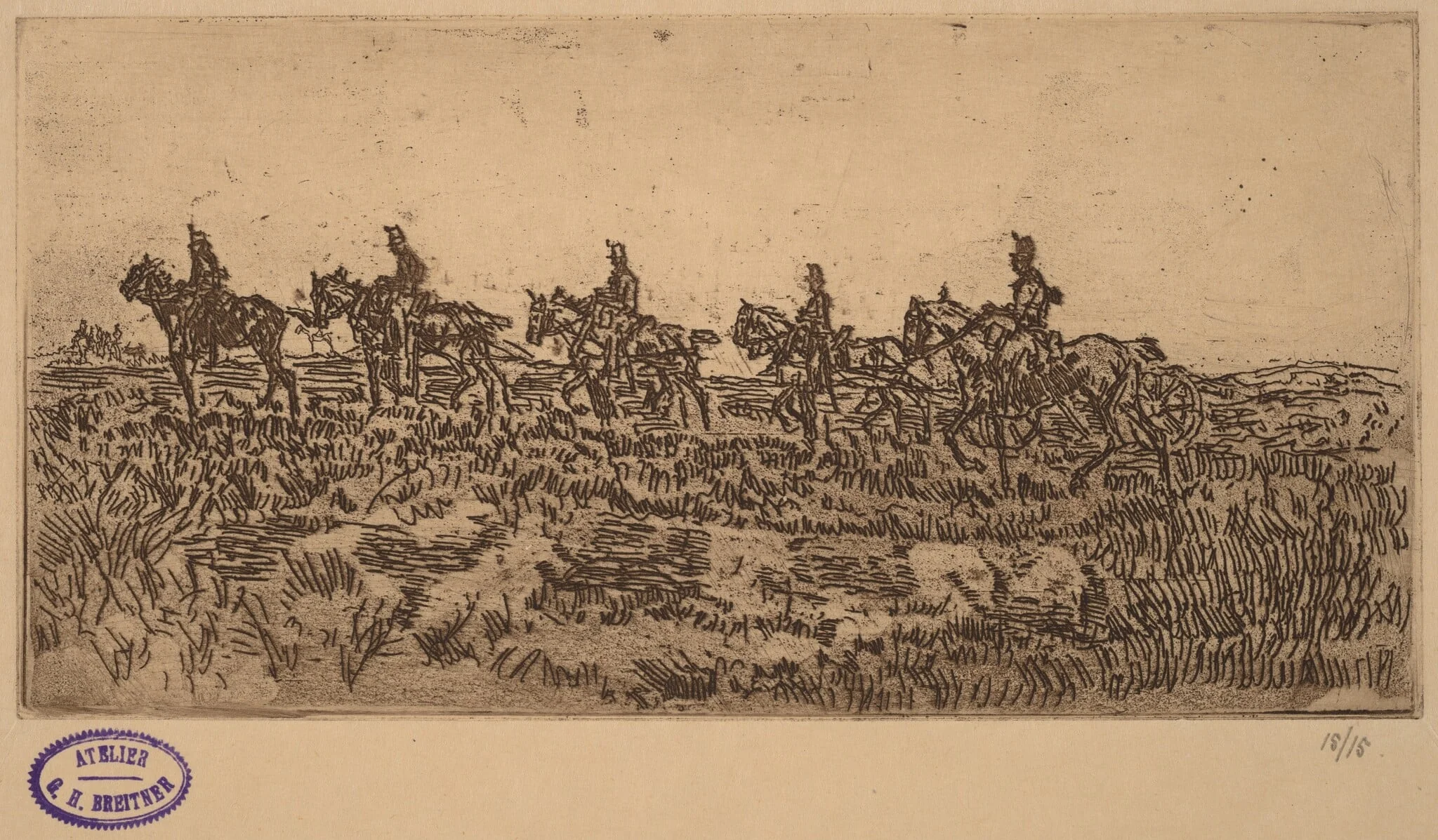 Hussars Riding Single File, by George Hendrik Breitner, ink, 1890