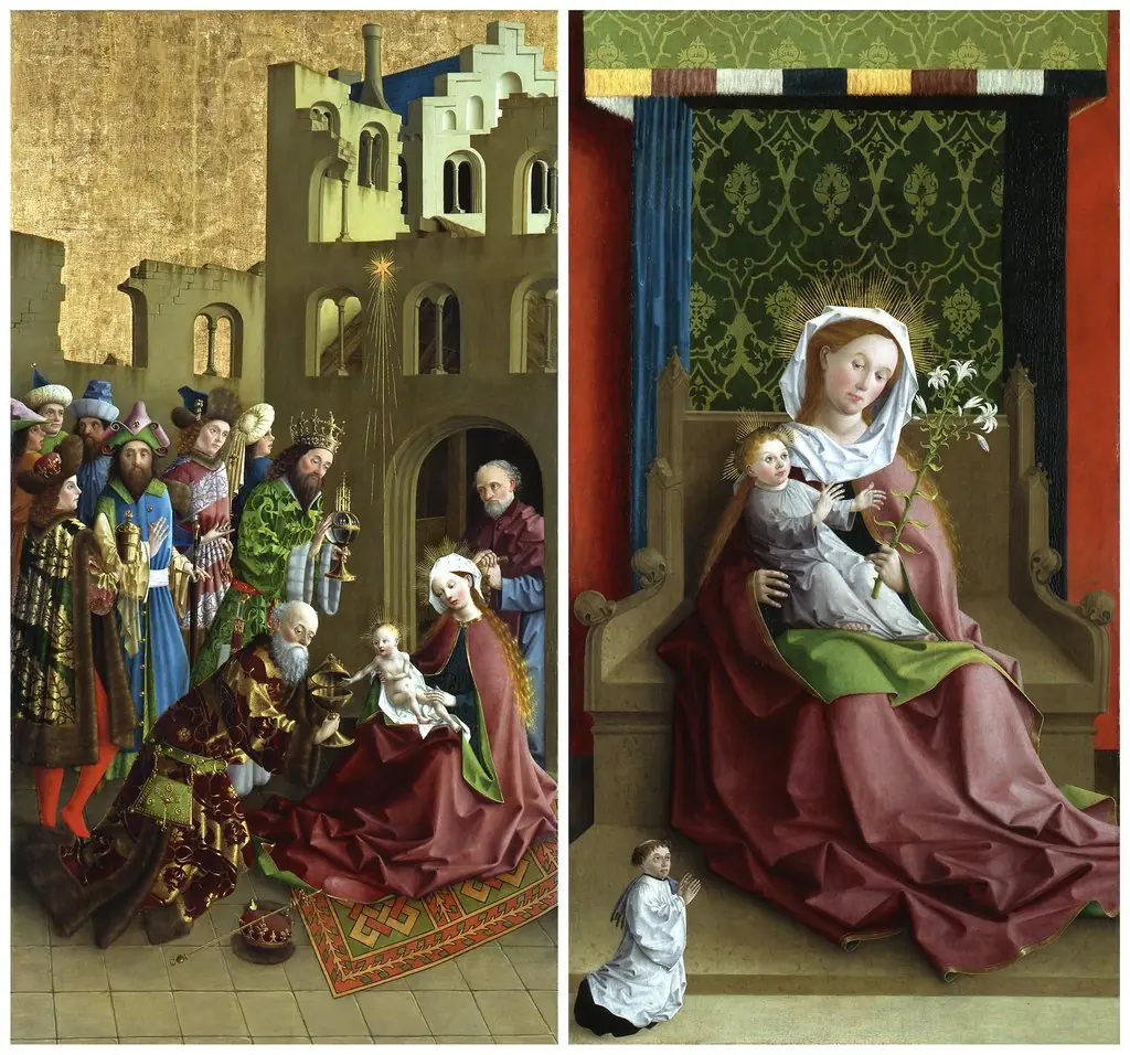 Left Wing of a cross altar, The Adoration of the Magi, Madonna and Child