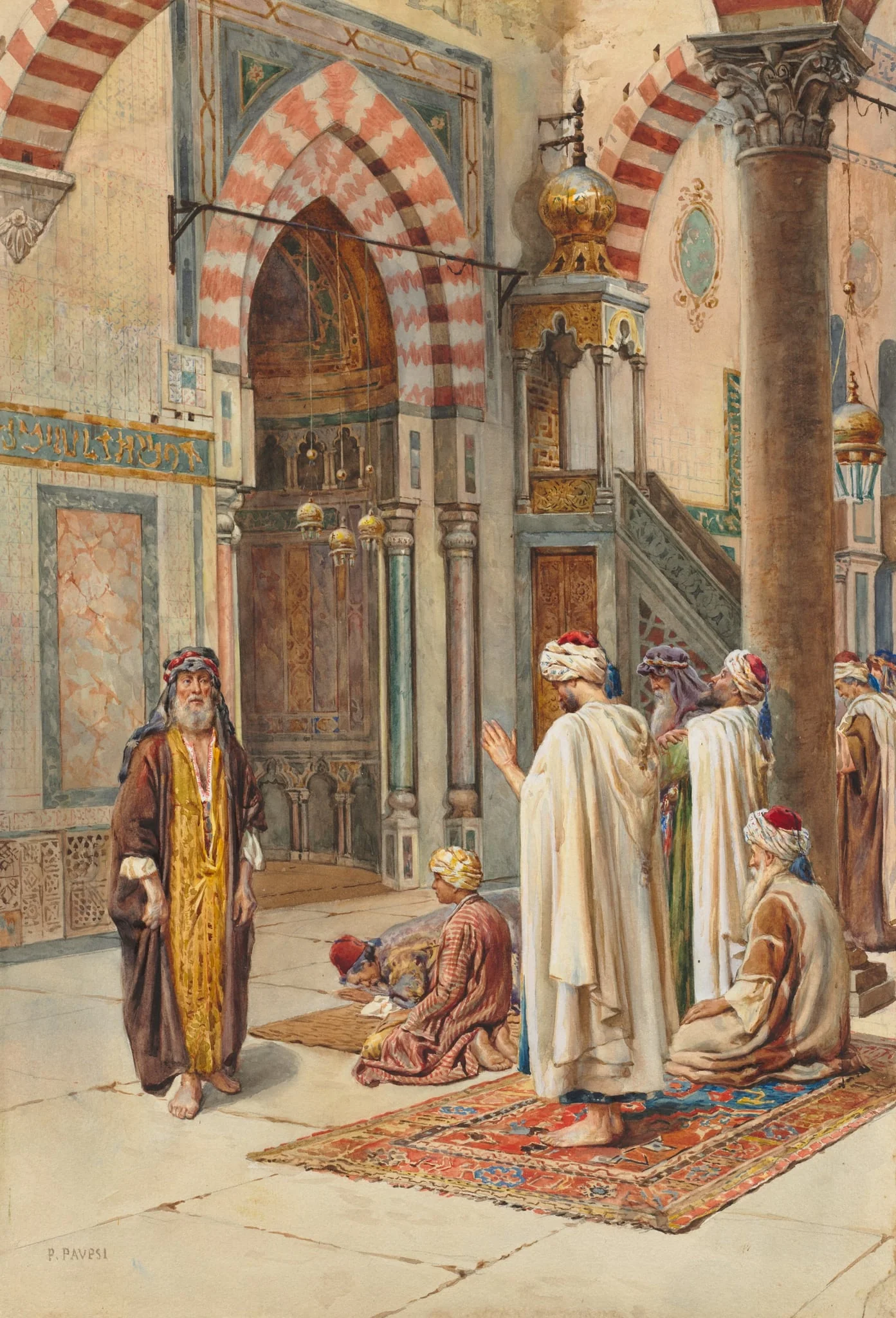 Moslems at Prayer, by P. Pavesi, 1900