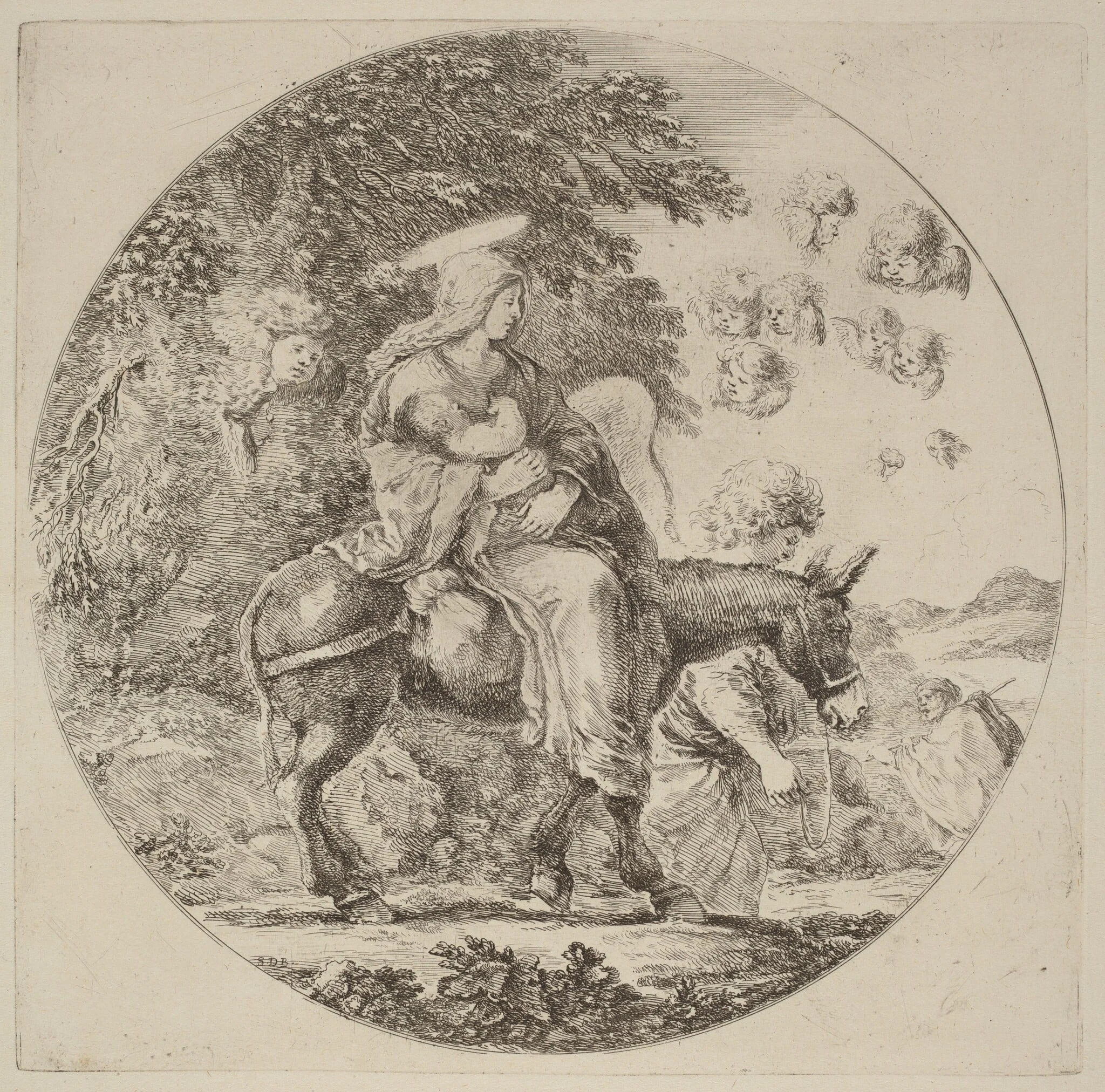 The Flight into Egypt, by Stefano Della Bella, ink, 1662
