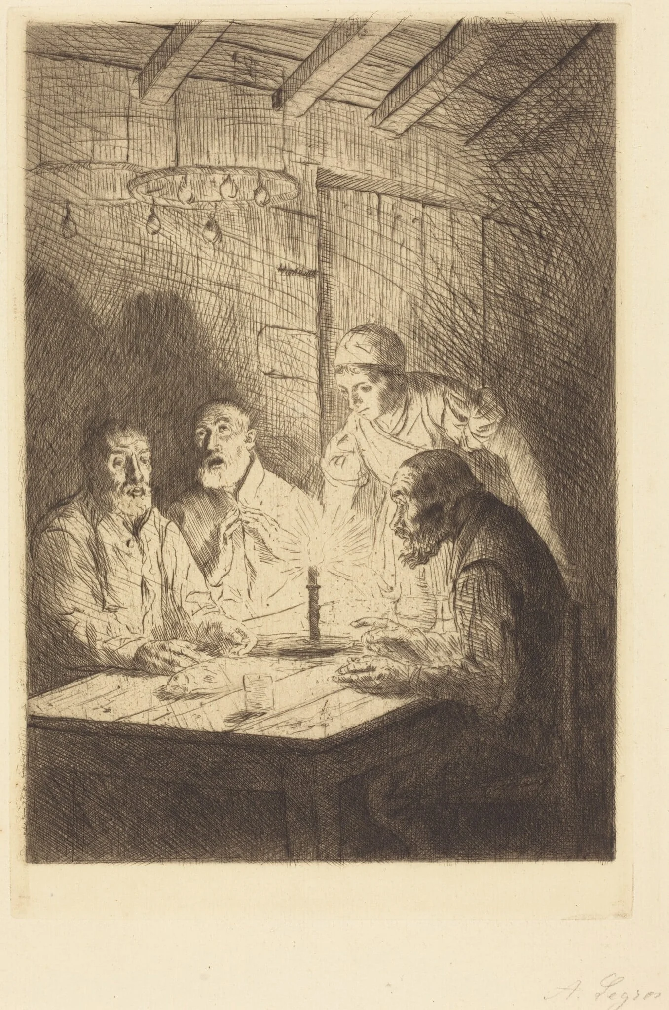 Supper of the Poor (Le souper chez misere), by Alphonse Legros, ink, 1874