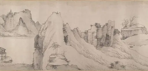 清   傳弘仁   寺橋山色圖   卷|River Scene in Winter