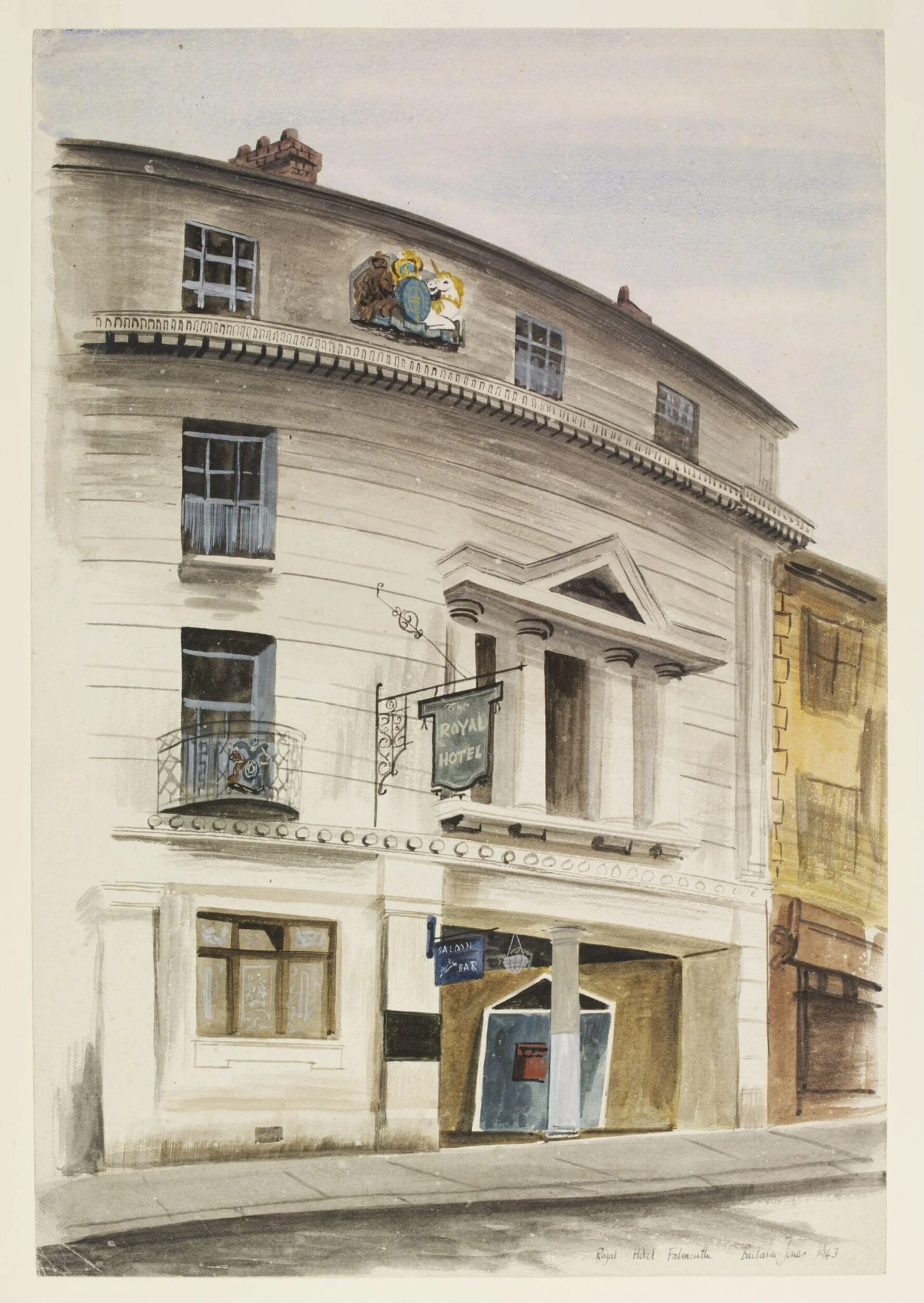 Royal Hotel, Falmouth, by Barbara Jones, watercolor, 1943
