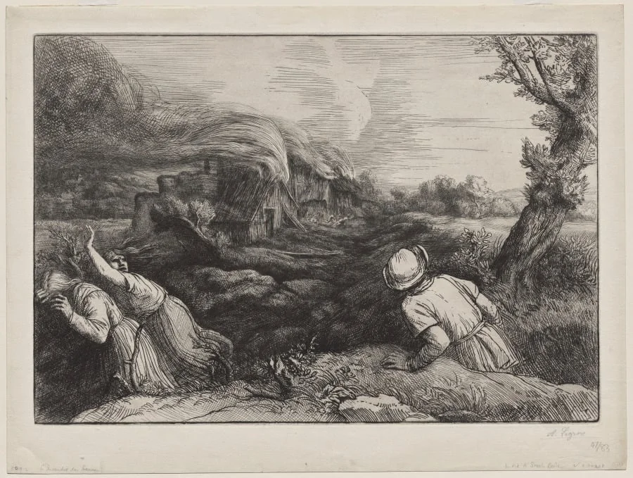 The Village in Flames (L'Incendie du Hameau), by Alphonse Legros, 1894