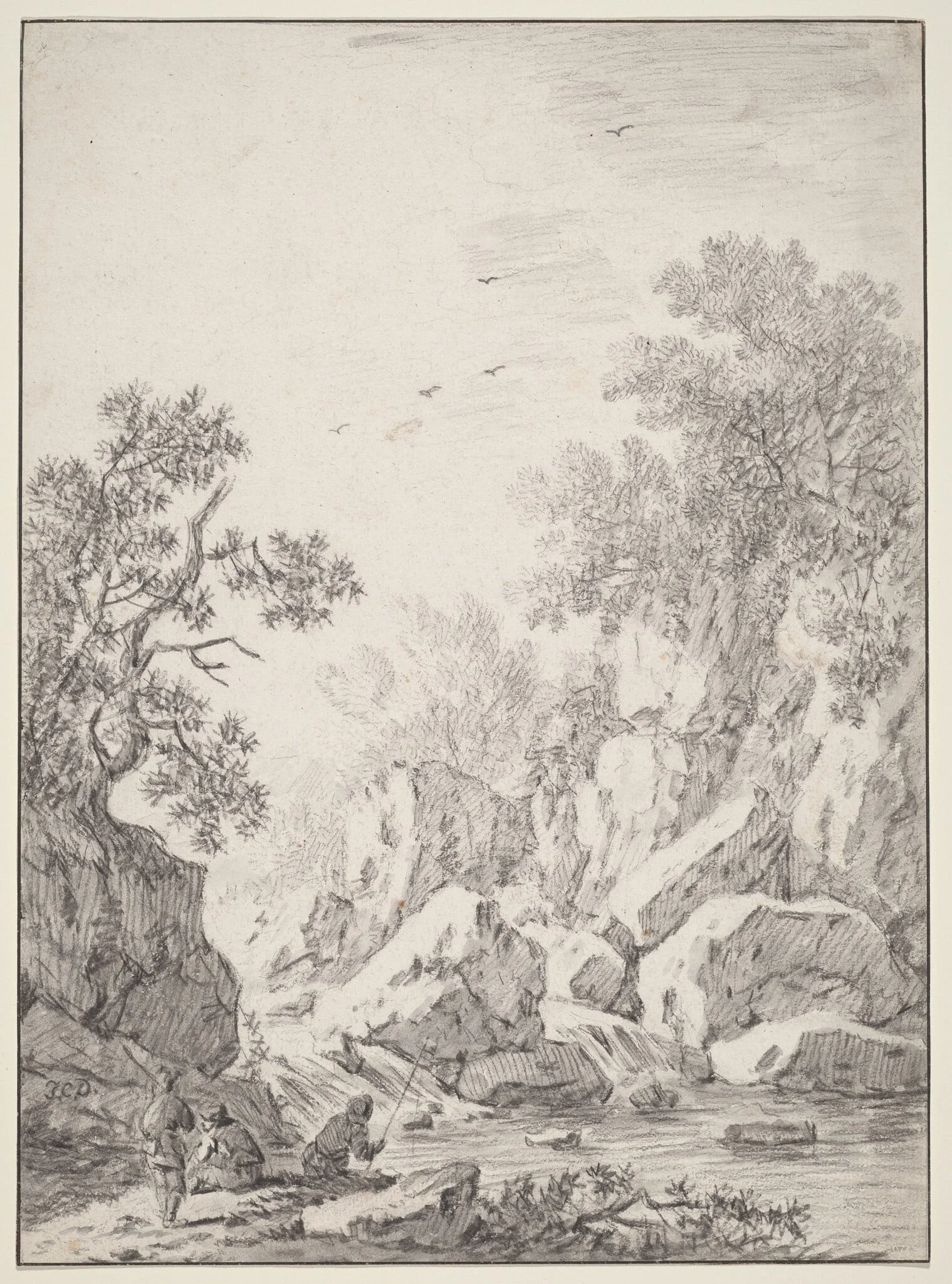 A Waterfall by Rock Cliffs