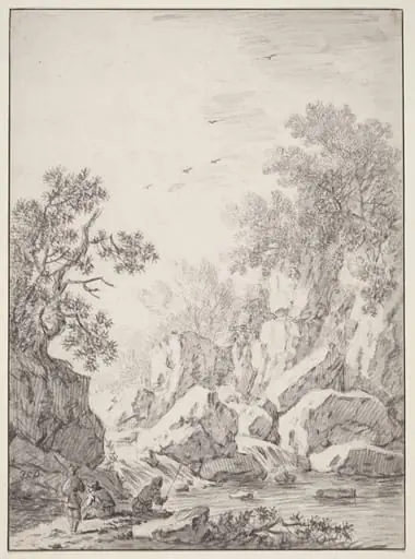 A Waterfall by Rock Cliffs