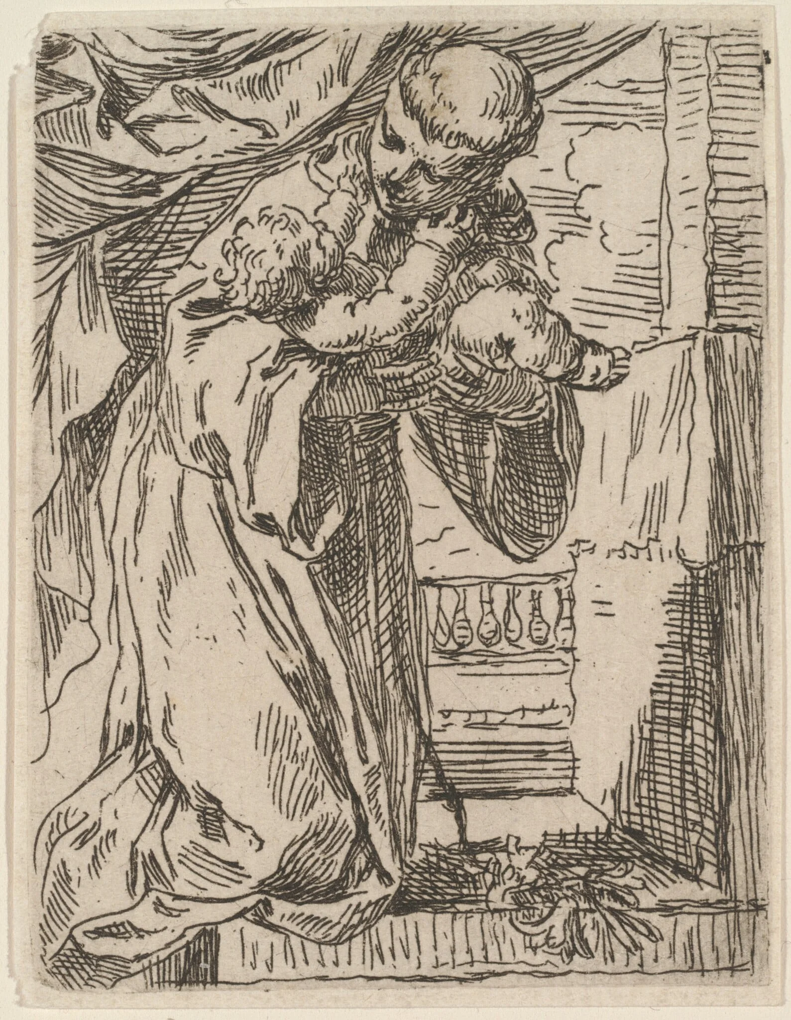 Saint  Anthony of Padua Holding the Christ Child, by Simone Cantarini, ink, 1644
