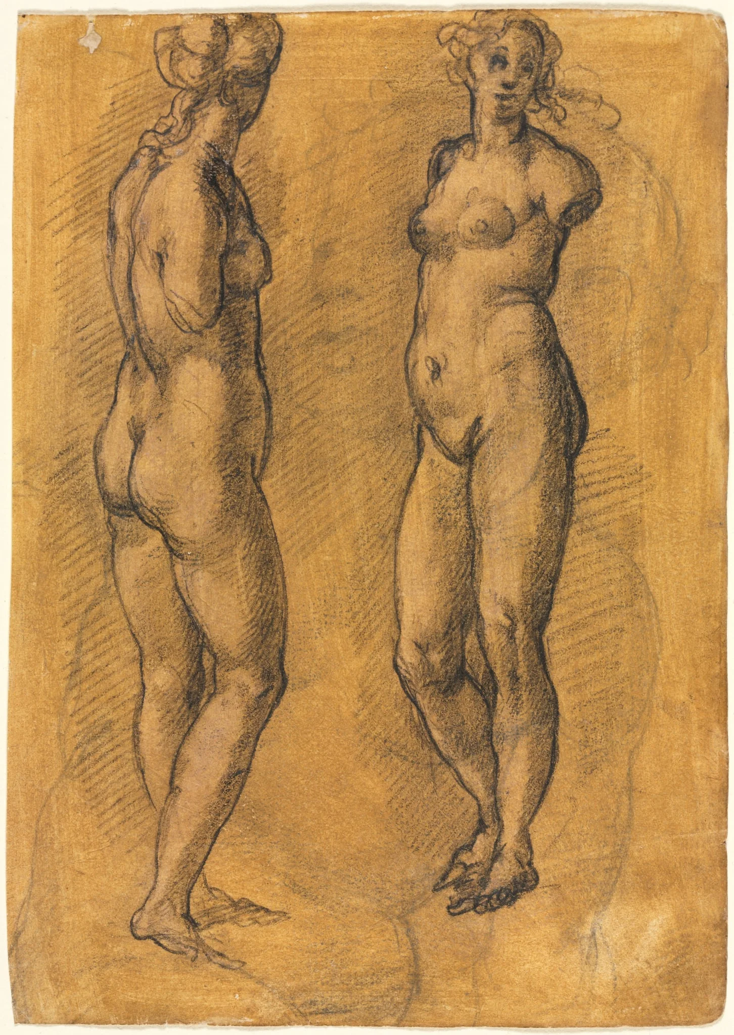 Copy of an Antique Statue of a Standing Woman (two views), over a Sketch of a Putto, by Jacopo da Empoli, 1574