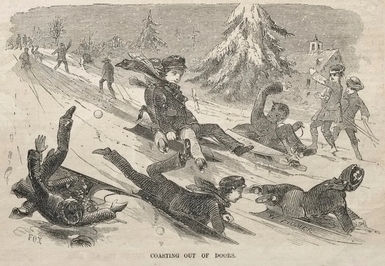 Coasting Out of Doors, by Winslow Homer, 1857