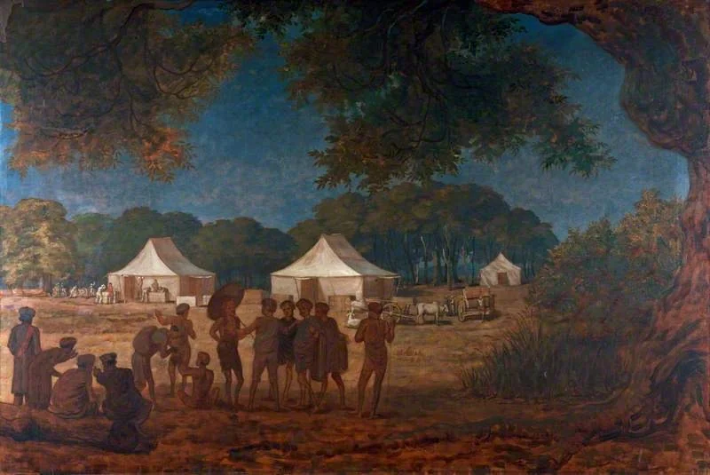 Setting Up Camp, by Unknown, oil, 1870