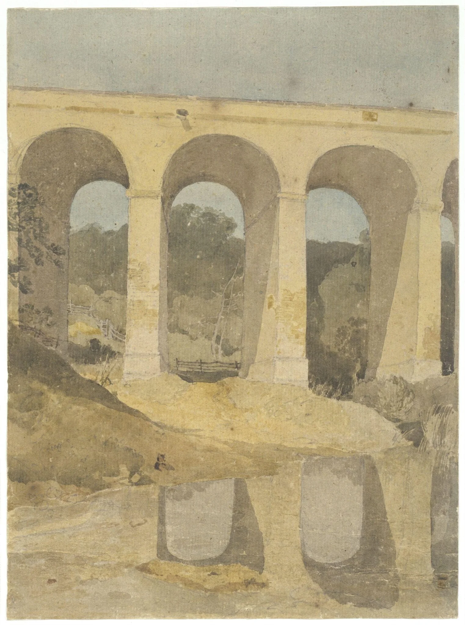 Crambe Beck Bridge, near Kirkham, Yorkshire.  Formerly called 'Chirk Aqueduct'., by John Sell Cotman, watercolor, 1805