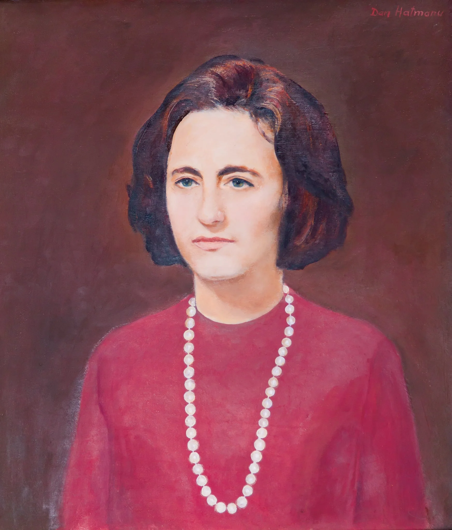 Tablou, ulei pe pânză, „Elena Ceaușescu”, semnat în partea dreaptă sus Dan Hatmanu. Oferit de autor, 6 ianuarie 1979.