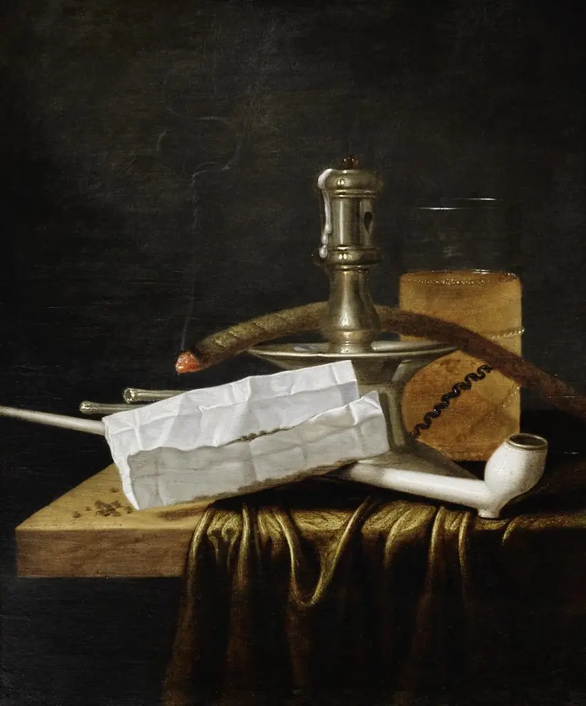 Still life with candlestick, pipe and beer glass