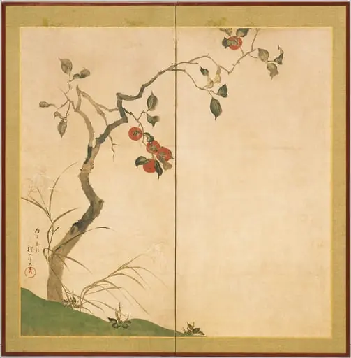 酒井抱一筆　柿図屏風|Persimmon Tree